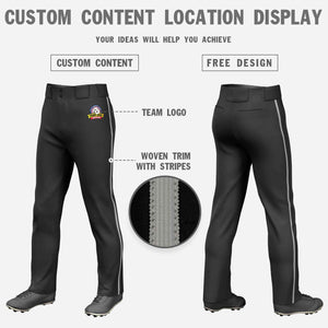 Custom Black Gray Classic Fit Stretch Practice Loose-fit Baseball Pants