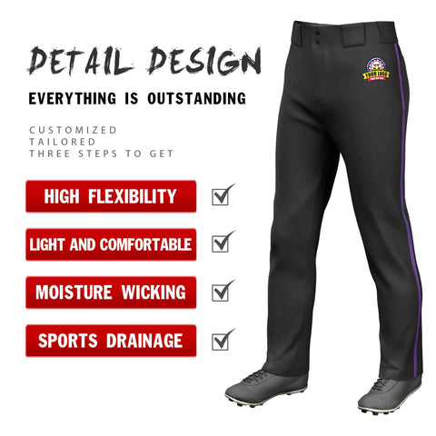 Custom Black Purple Classic Fit Stretch Practice Loose-fit Baseball Pants