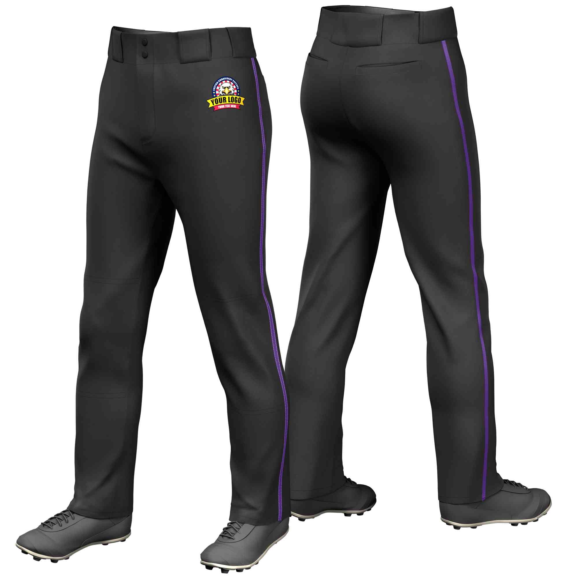 Pantalon de baseball coupe ample, coupe classique, extensible, personnalisé, noir, violet