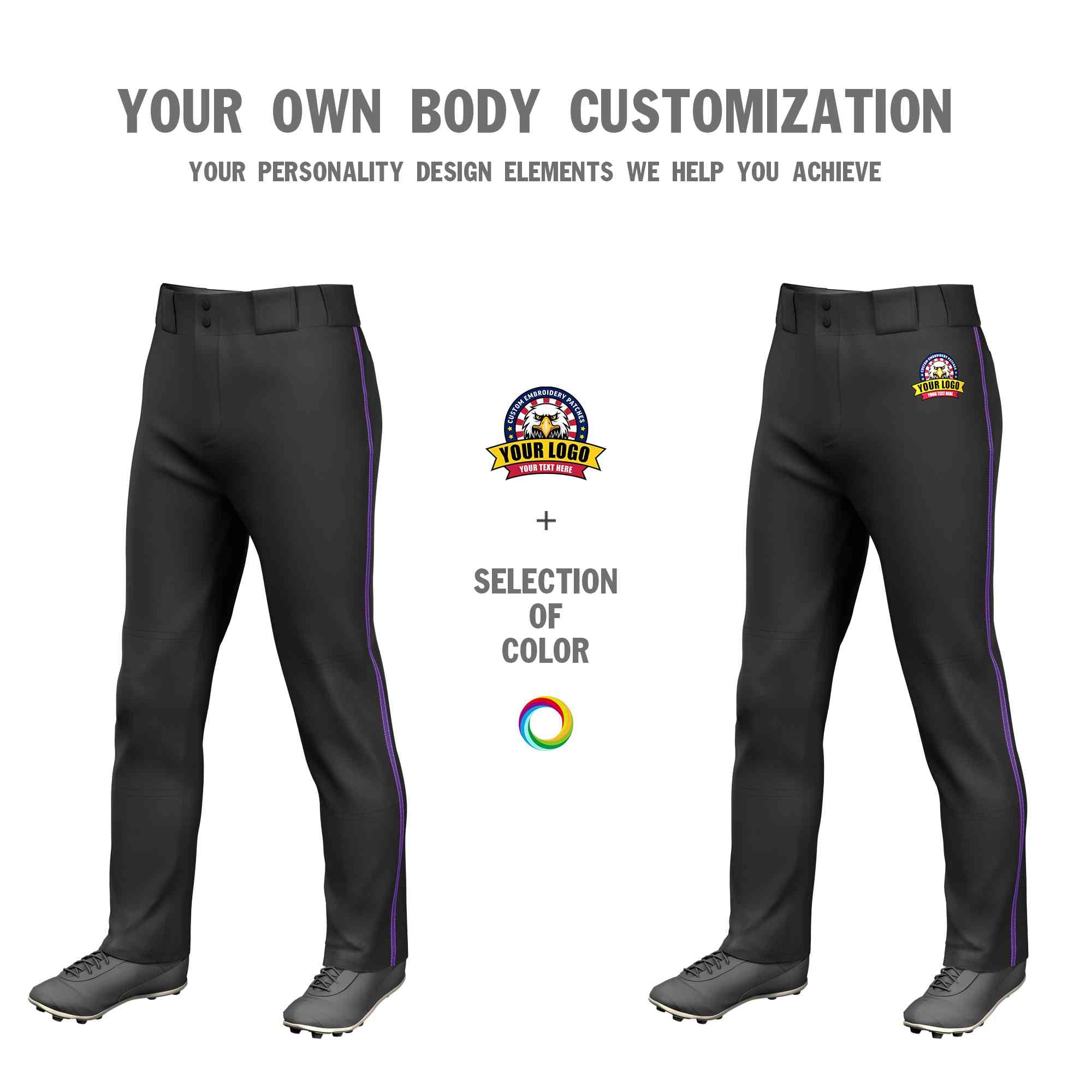 Custom Black Purple Classic Fit Stretch Practice Loose-fit Baseball Pants