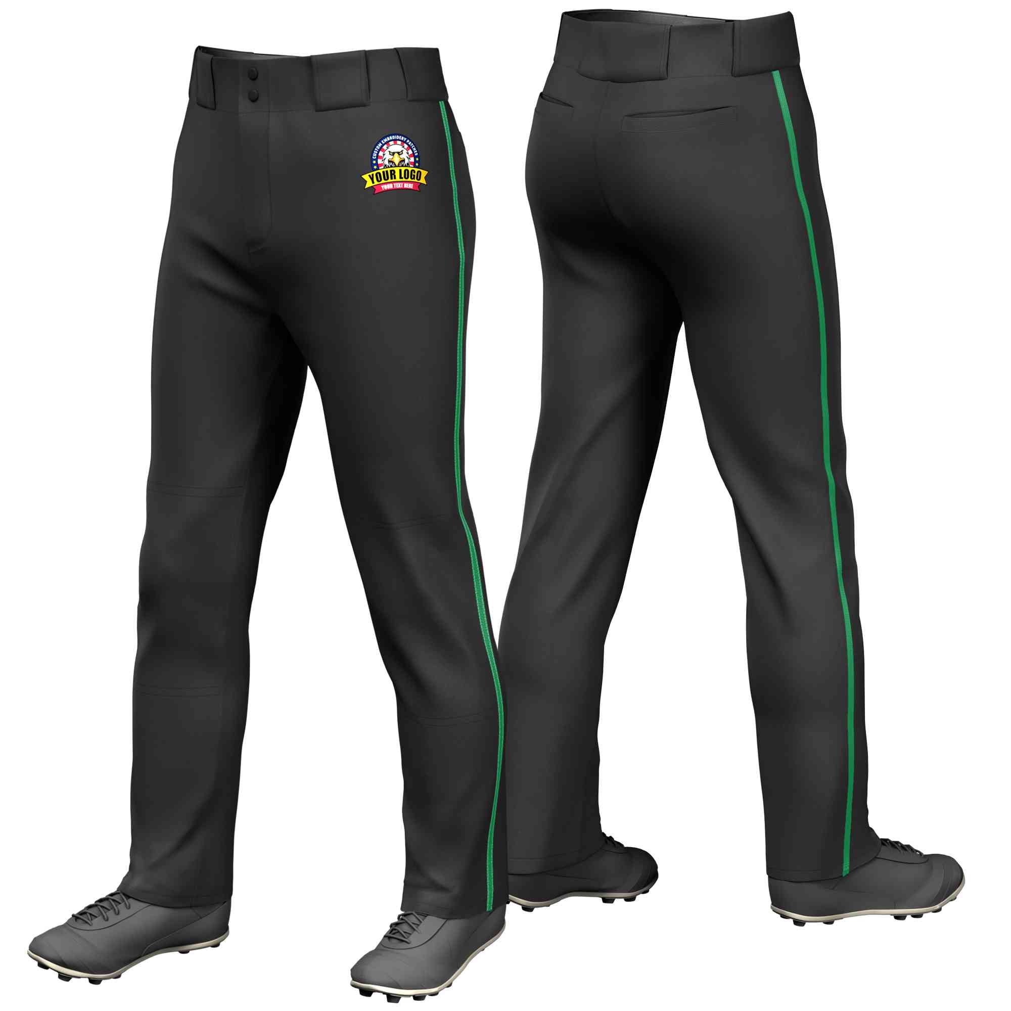 Custom Black Kelly Green Classic Fit Stretch Practice Loose-fit Baseball Pants