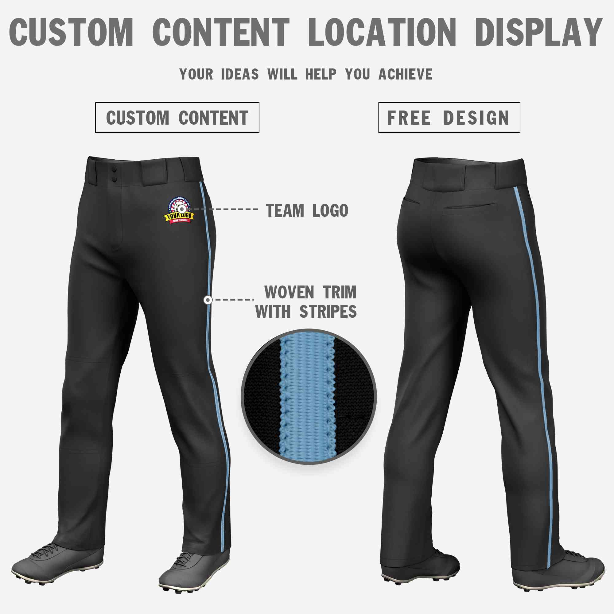 Custom Black Light Blue Classic Fit Stretch Practice Loose-fit Baseball Pants