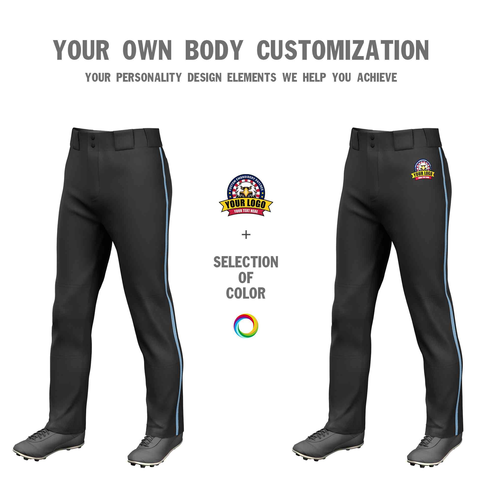 Custom Black Light Blue Classic Fit Stretch Practice Loose-fit Baseball Pants