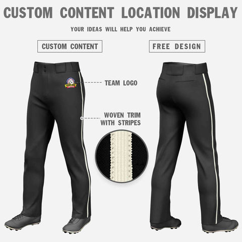 Custom Black Cream Classic Fit Stretch Practice Loose-fit Baseball Pants