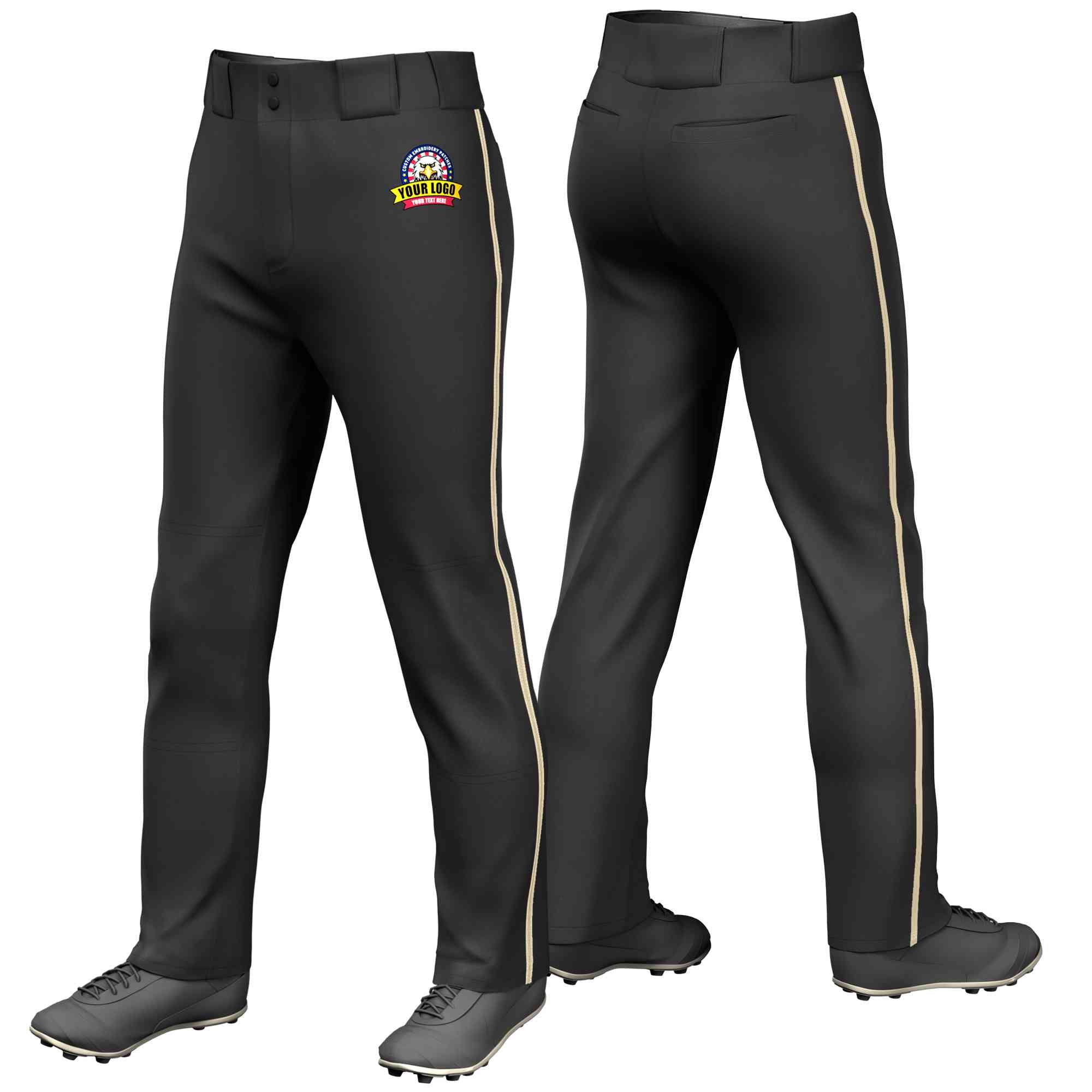 Custom Black Khaki Classic Fit Stretch Practice Loose-fit Baseball Pants