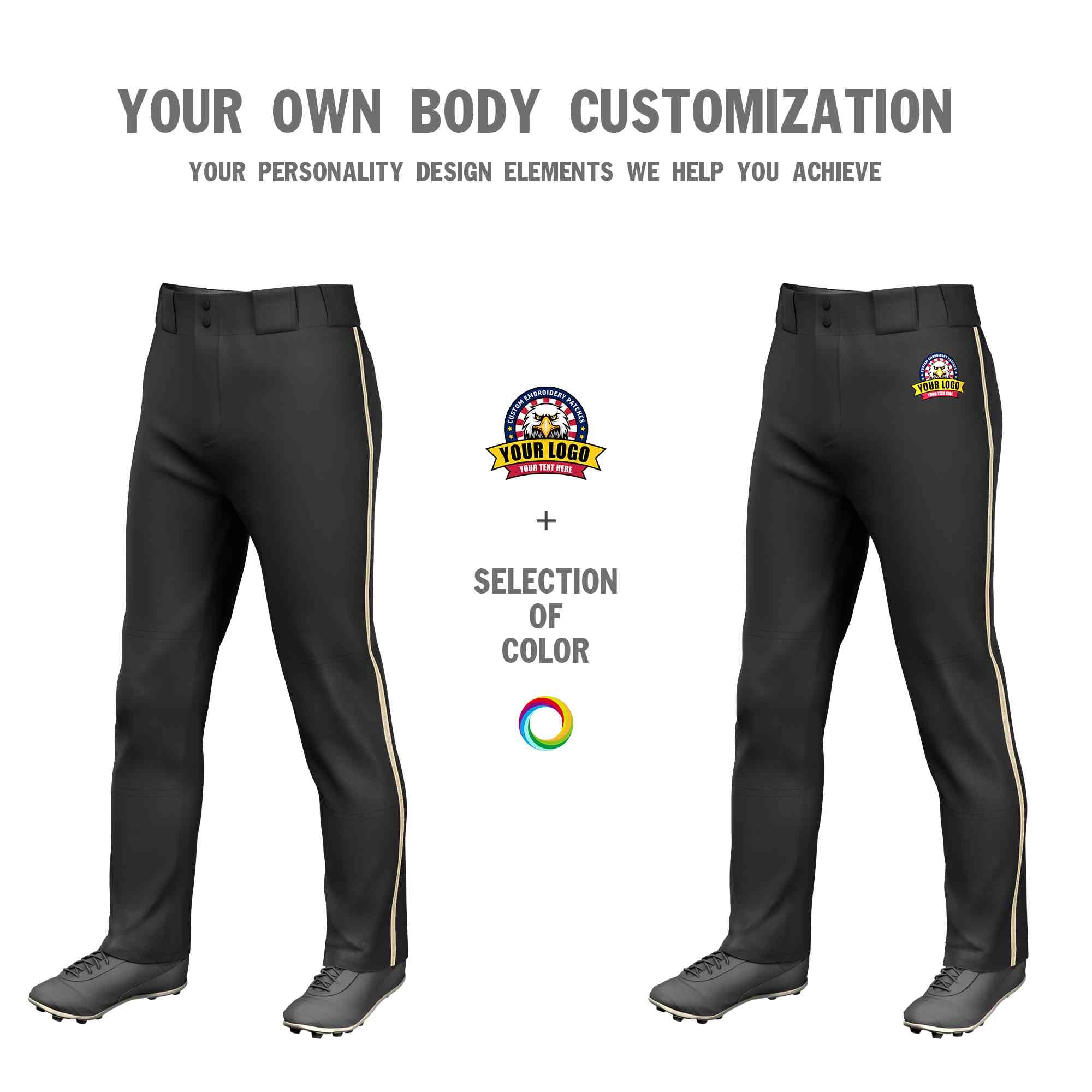 Custom Black Khaki Classic Fit Stretch Practice Loose-fit Baseball Pants