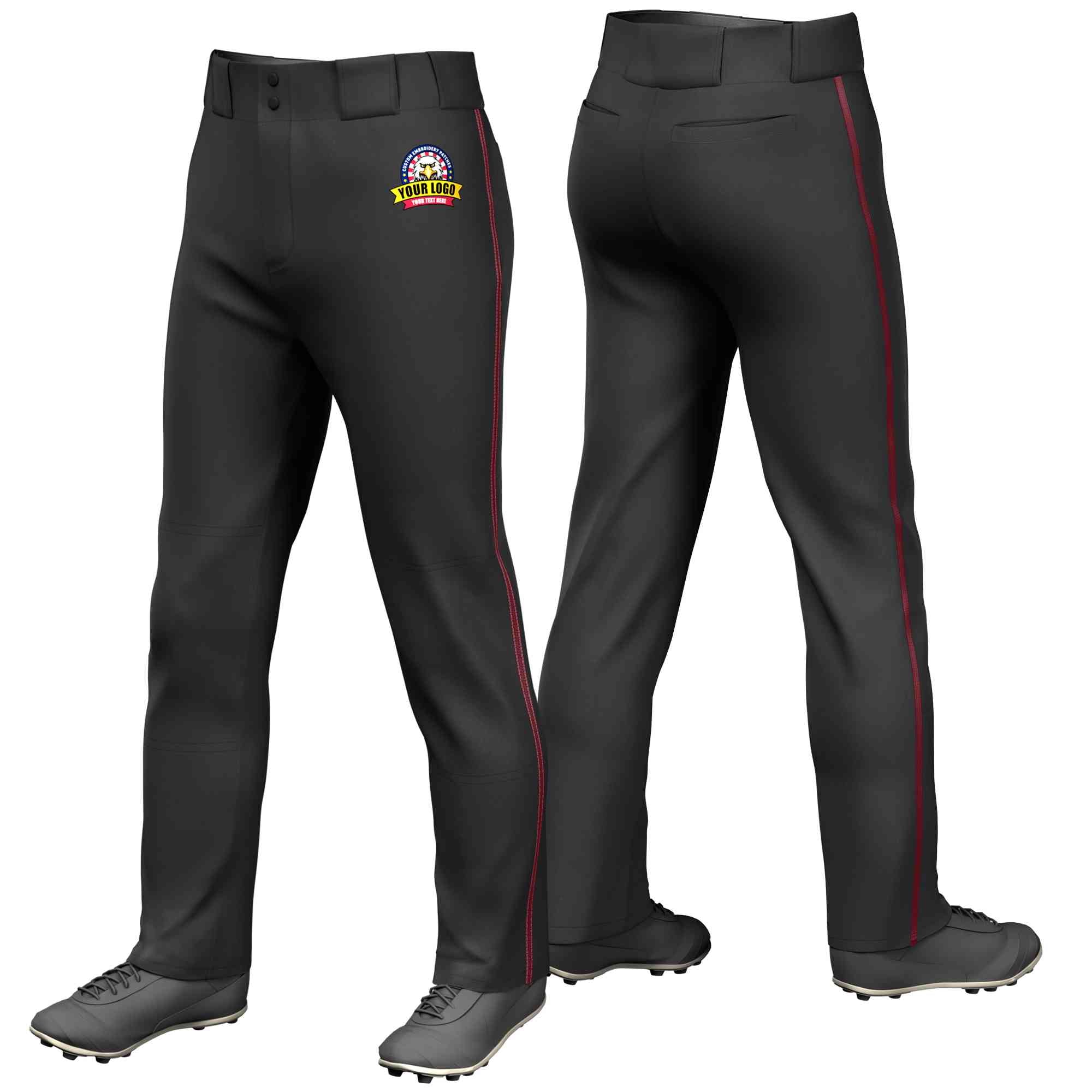 Custom Black Crimson Classic Fit Stretch Practice Loose-fit Baseball Pants