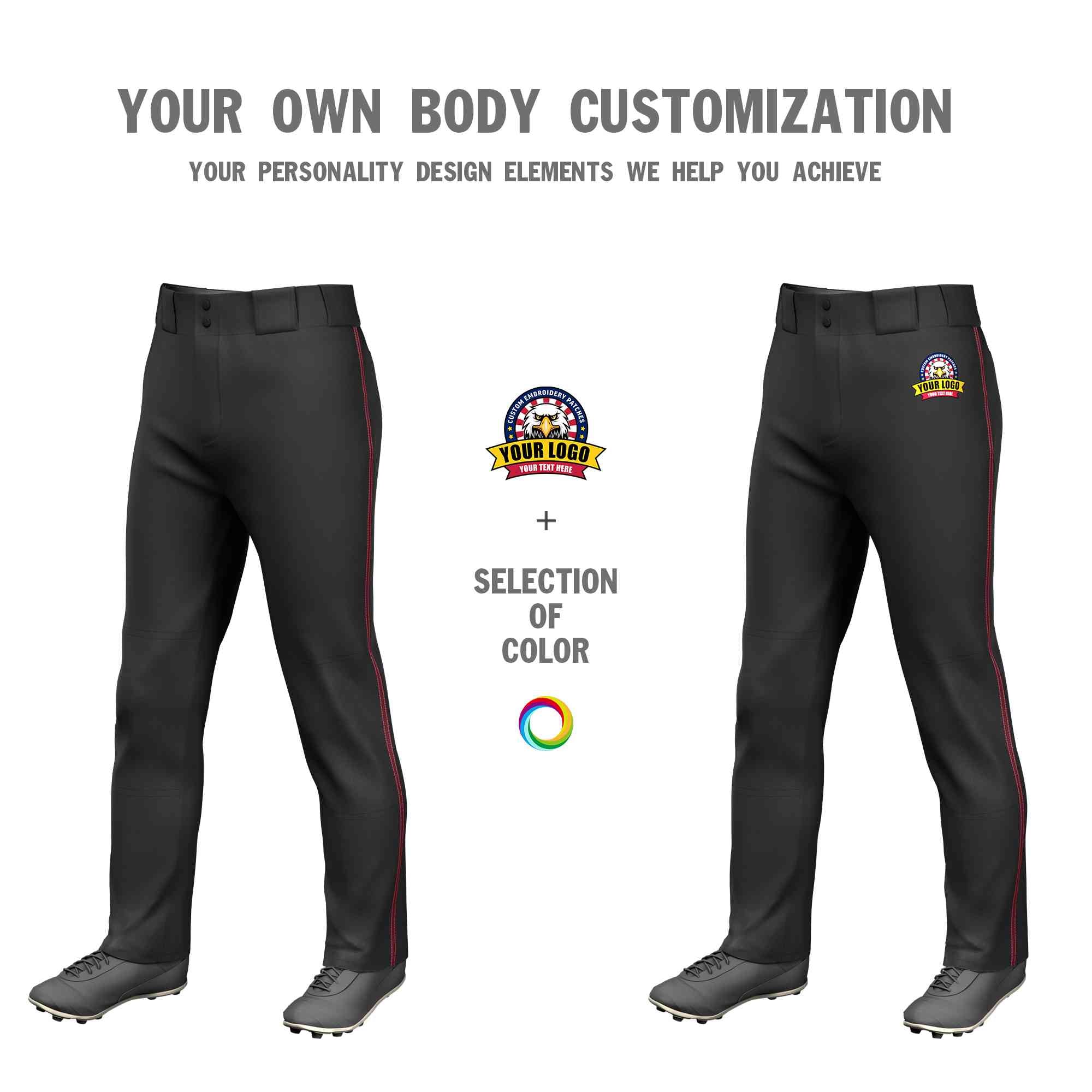 Custom Black Crimson Classic Fit Stretch Practice Loose-fit Baseball Pants