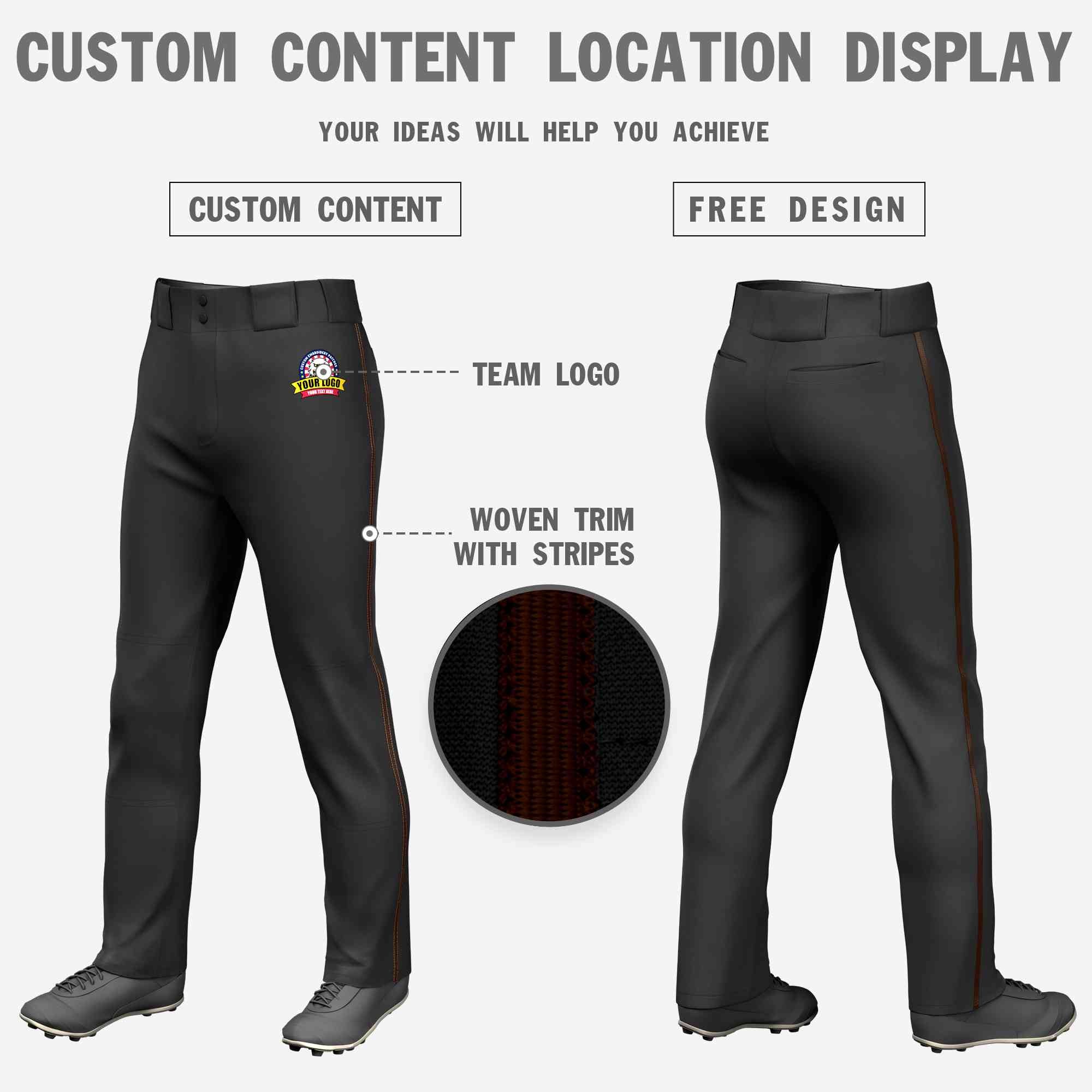 Custom Black Brown Classic Fit Stretch Practice Loose-fit Baseball Pants