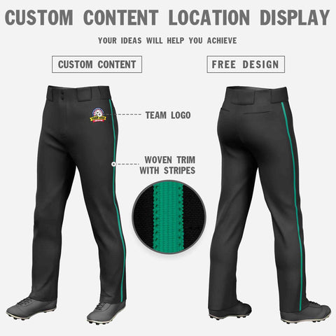 Custom Black Teal Classic Fit Stretch Practice Loose-fit Baseball Pants
