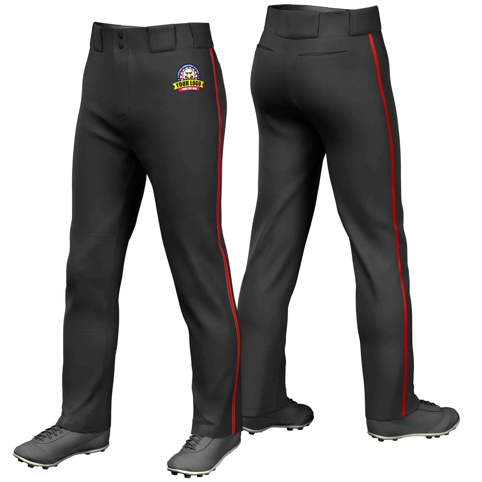 Custom Black Red Classic Fit Stretch Practice Loose-fit Baseball Pants