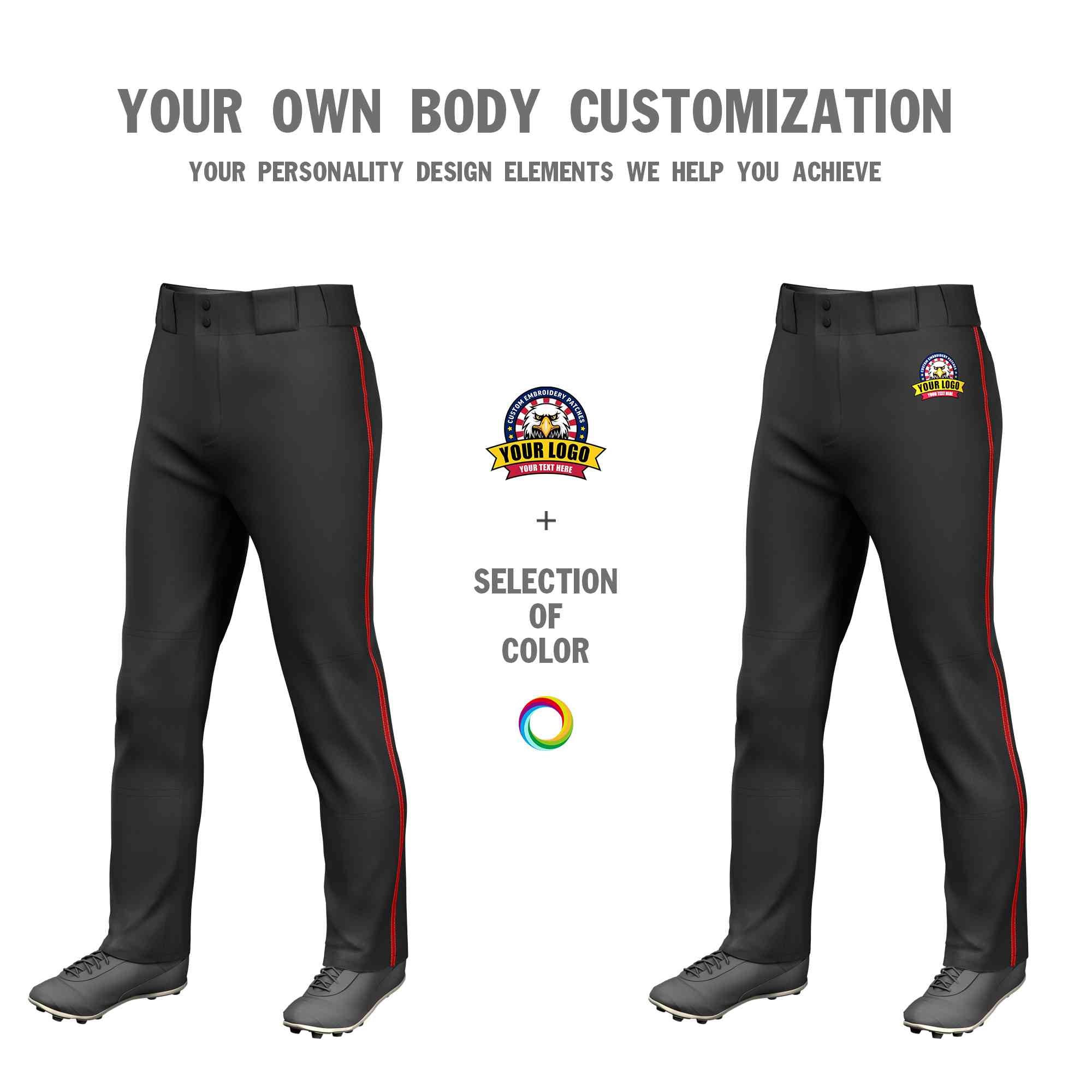 Custom Black Red Classic Fit Stretch Practice Loose-fit Baseball Pants