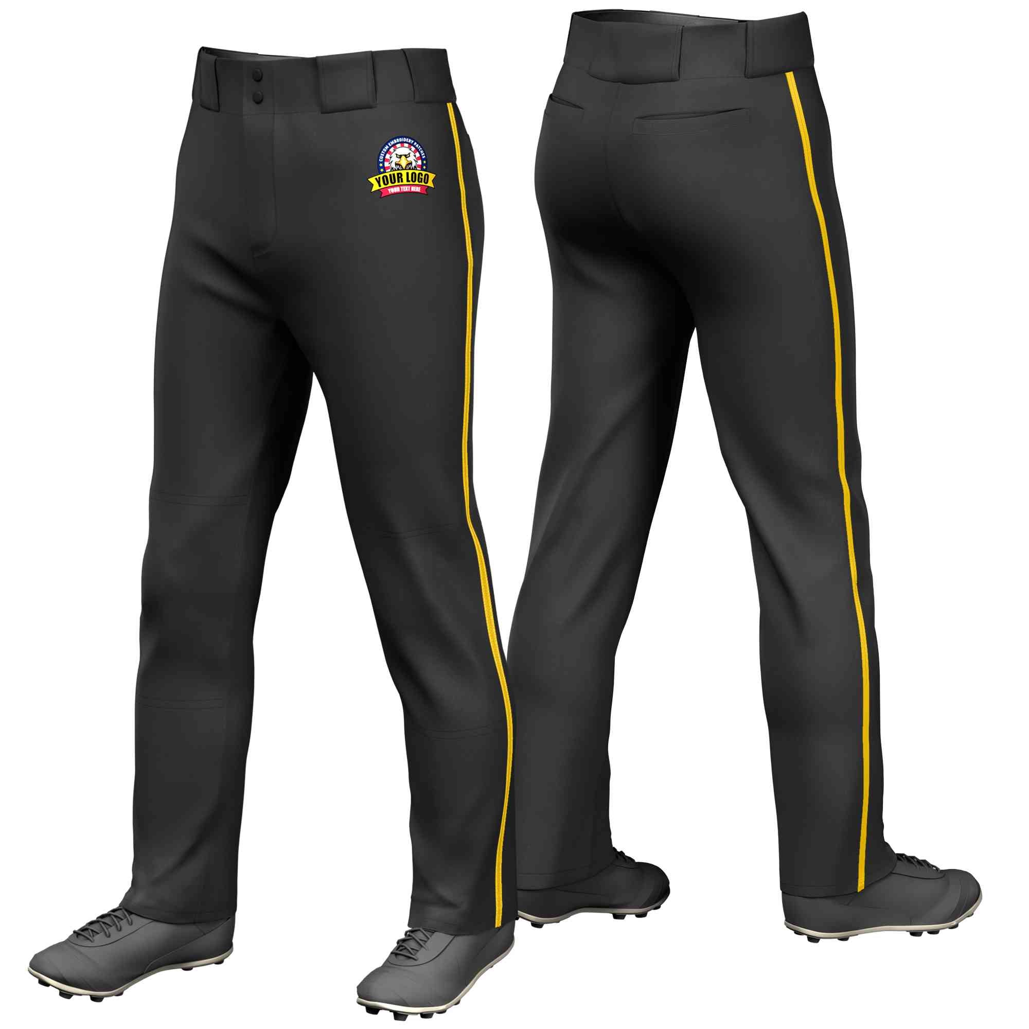 Custom Black Gold Classic Fit Stretch Practice Loose-fit Baseball Pants