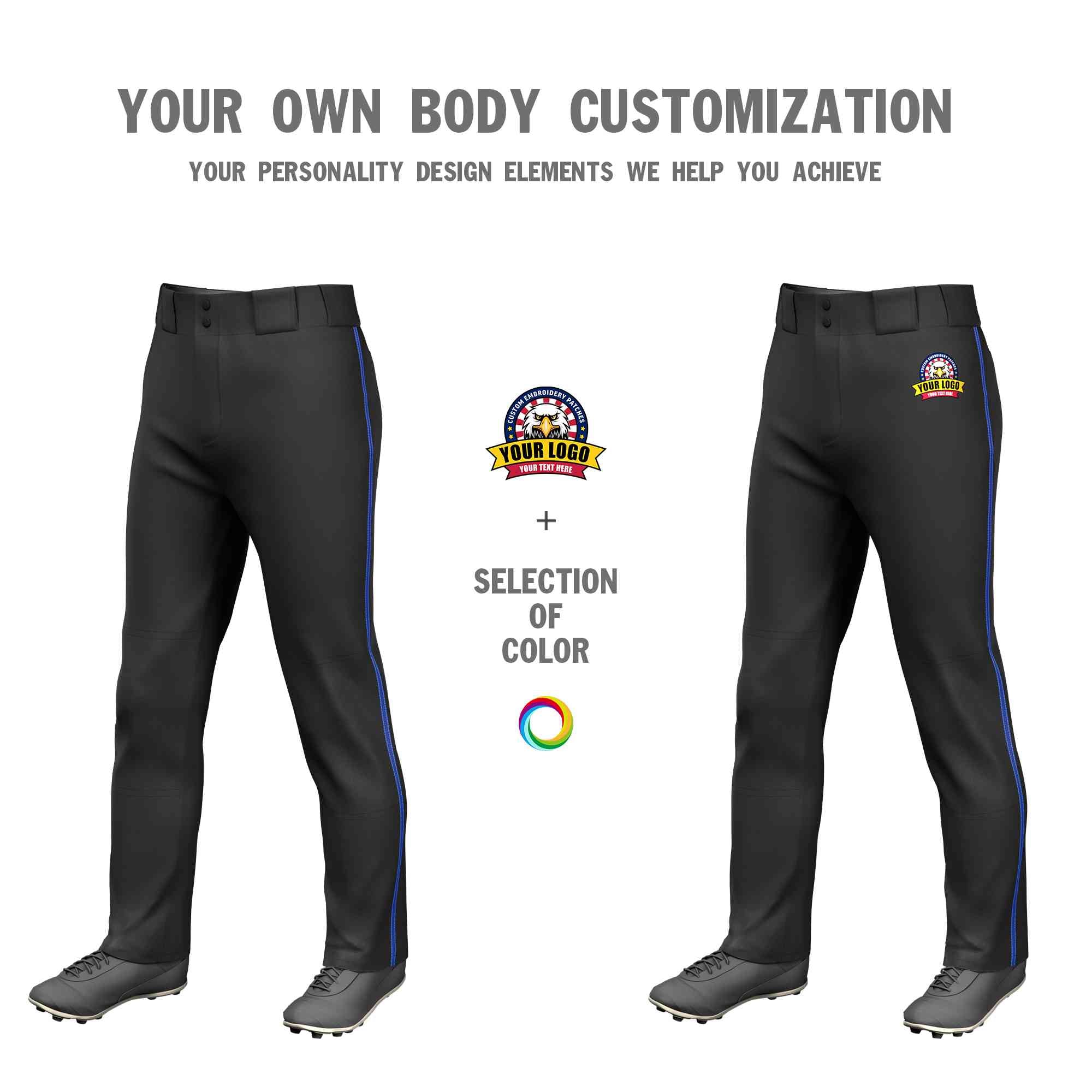 Custom Black Royal Classic Fit Stretch Practice Loose-fit Baseball Pants