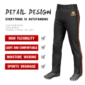 Custom Black Orange Classic Fit Stretch Practice Loose-fit Baseball Pants