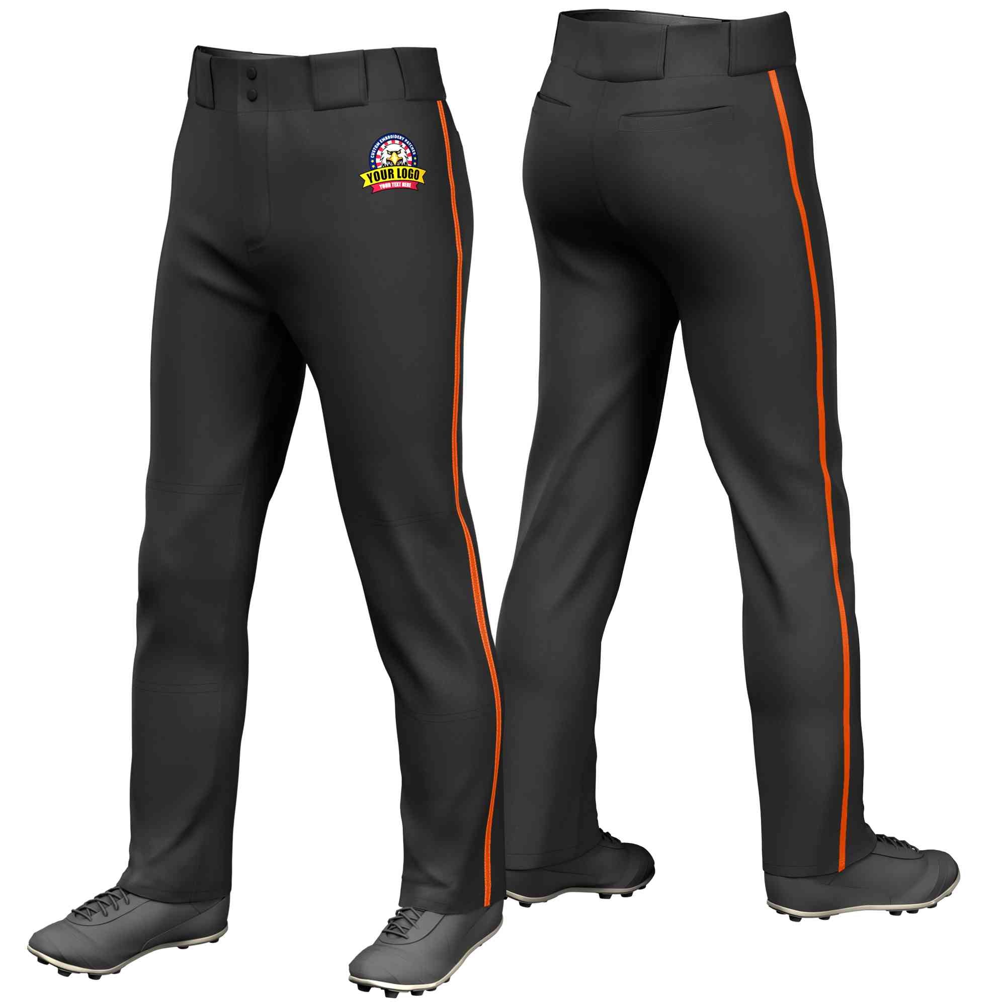 Pantalon de baseball coupe ample, coupe classique, extensible, personnalisé, noir et orange