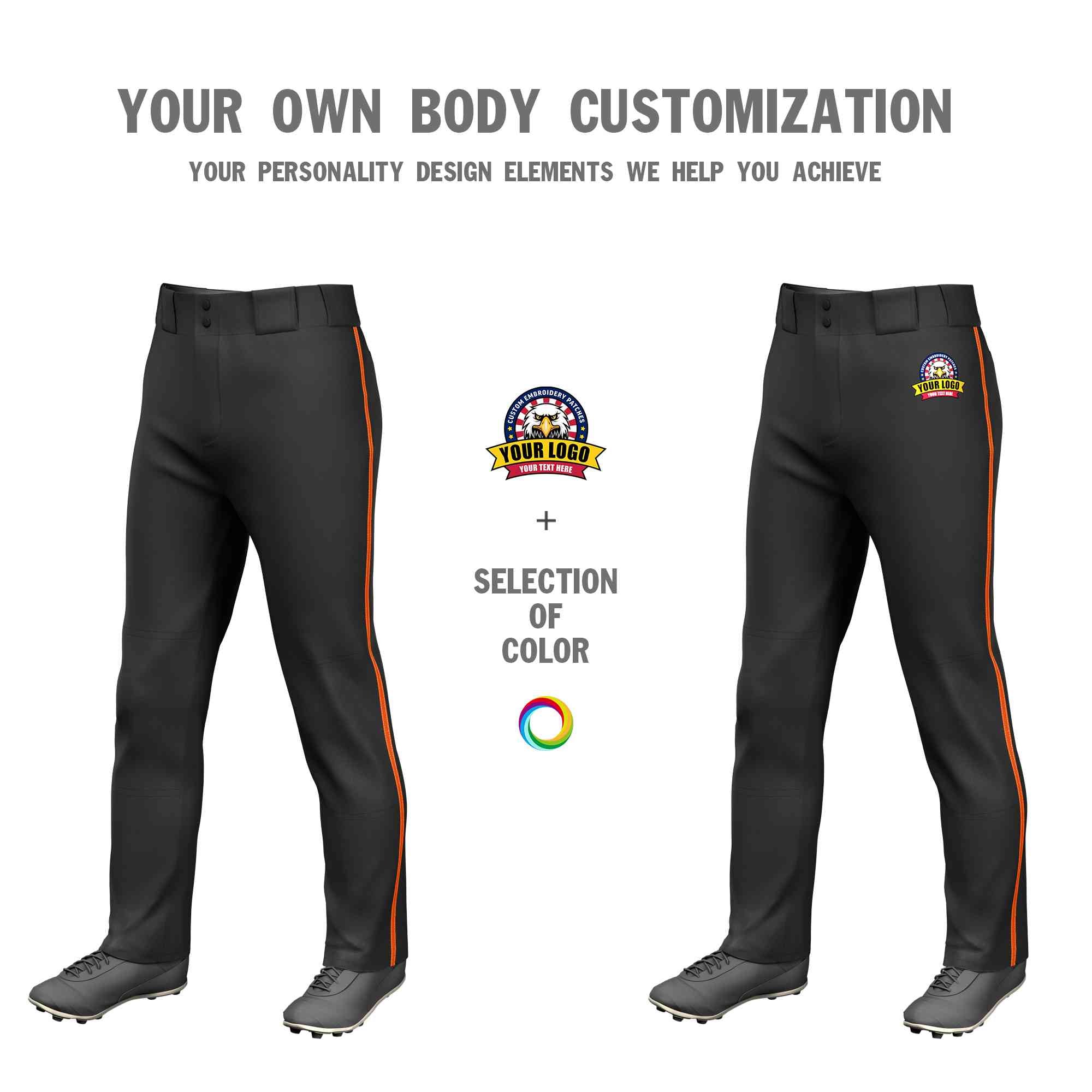 Pantalon de baseball coupe ample, coupe classique, extensible, personnalisé, noir et orange