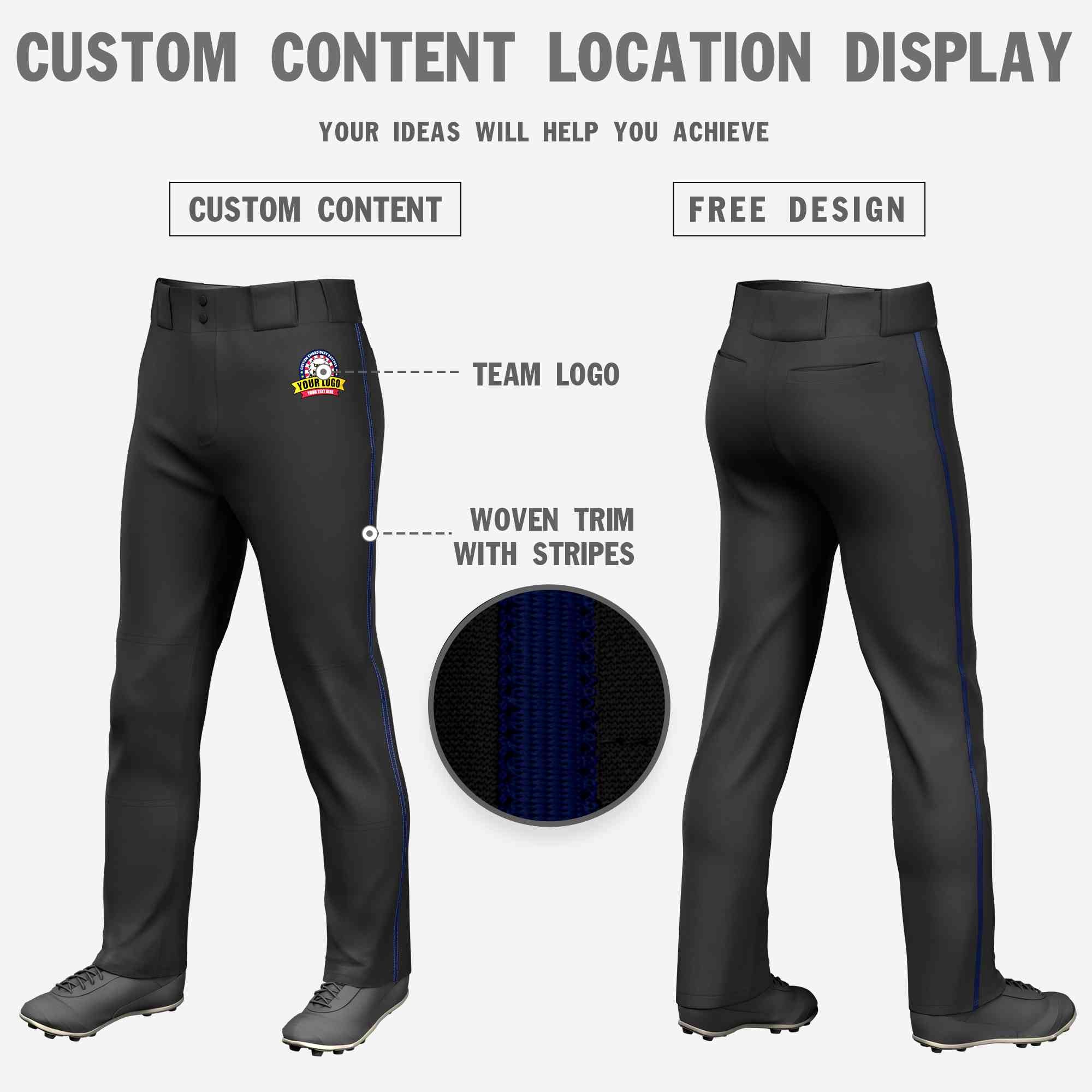 Custom Black Navy Classic Fit Stretch Practice Loose-fit Baseball Pants