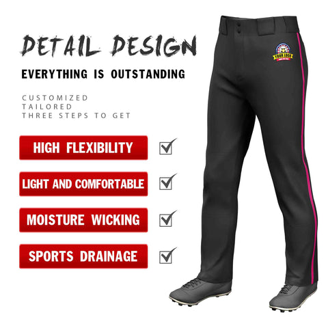 Custom Black Pink Classic Fit Stretch Practice Loose-fit Baseball Pants