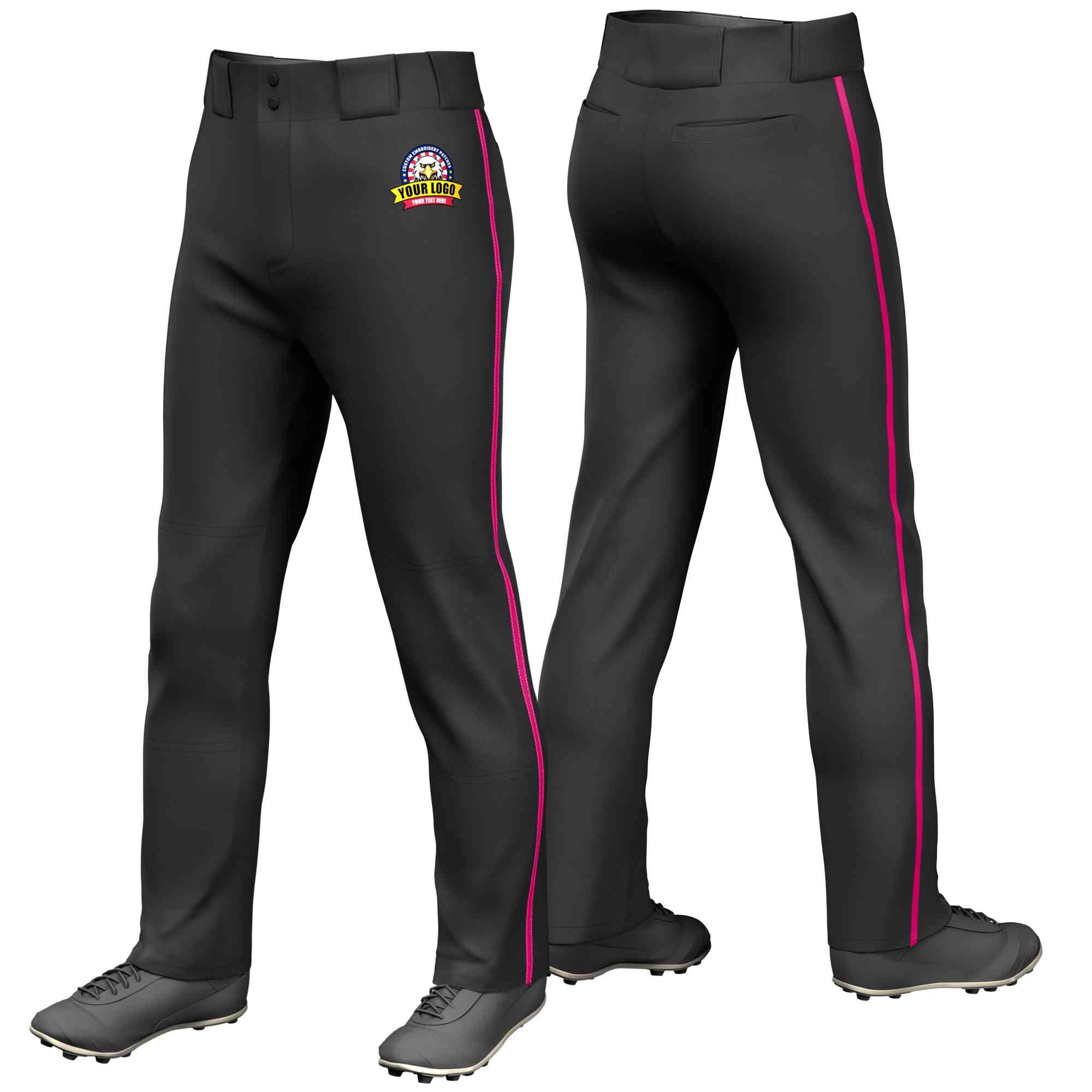 Custom Black Pink Classic Fit Stretch Practice Loose-fit Baseball Pants