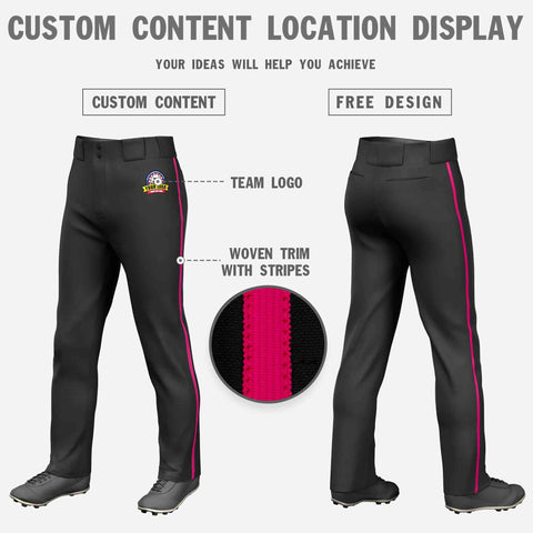 Custom Black Pink Classic Fit Stretch Practice Loose-fit Baseball Pants
