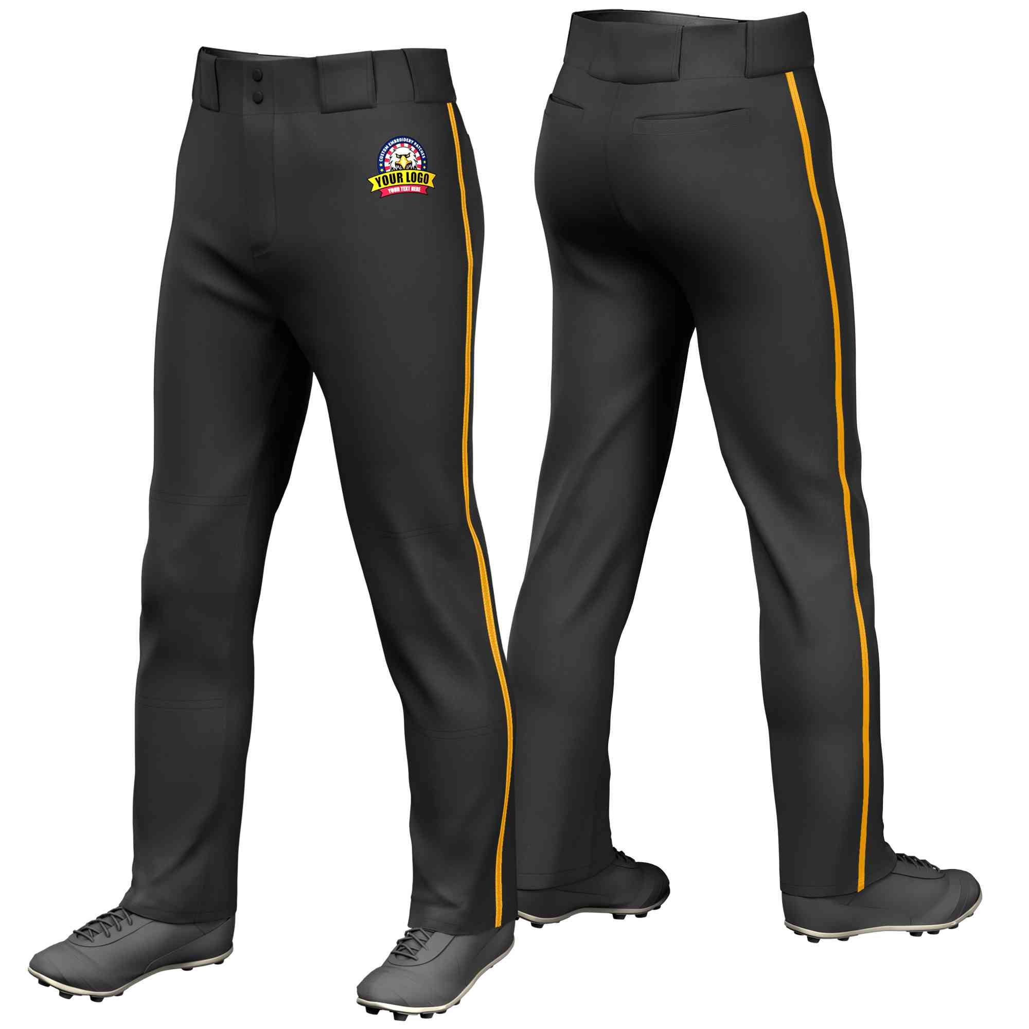 Custom Black Yellow Classic Fit Stretch Practice Loose-fit Baseball Pants