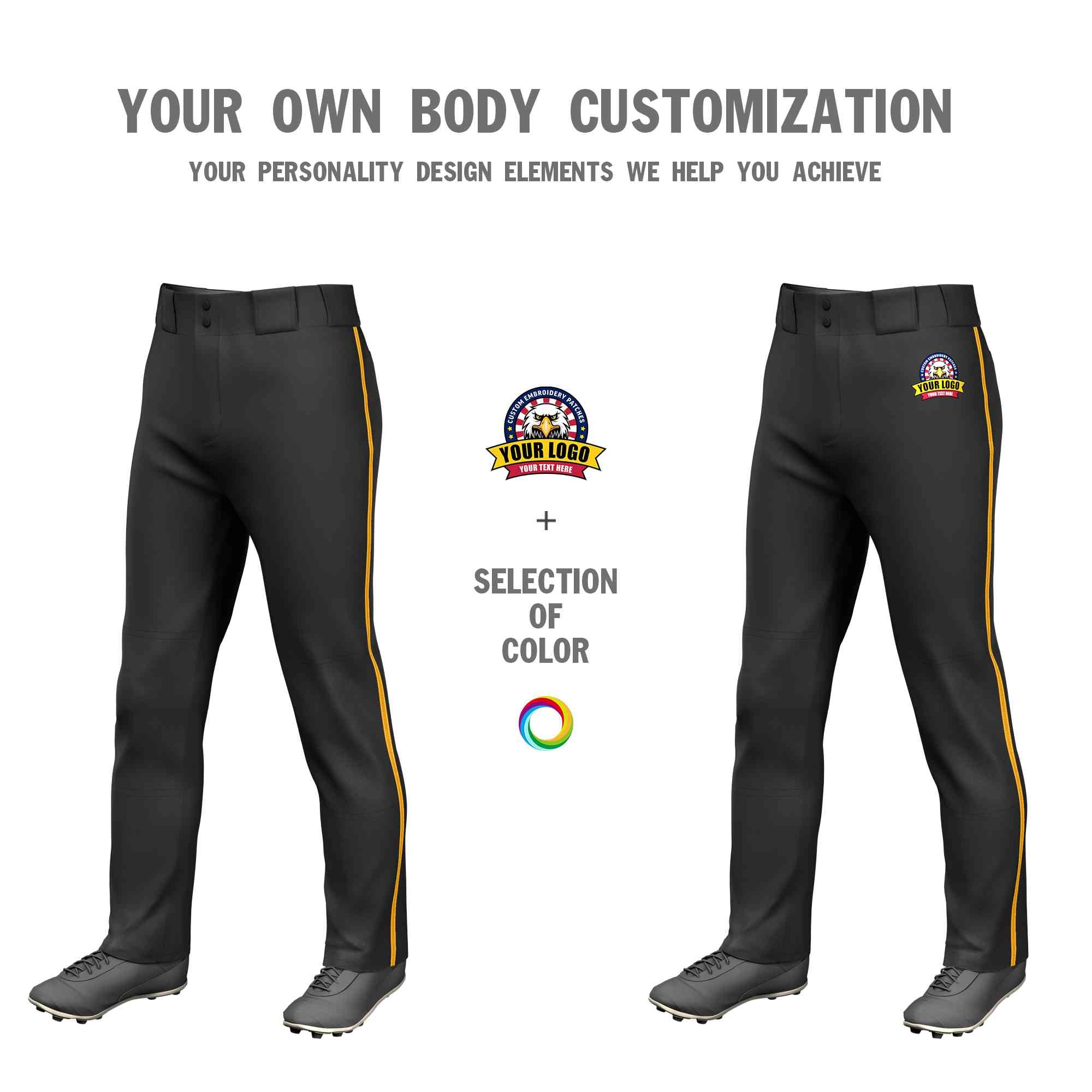 Custom Black Yellow Classic Fit Stretch Practice Loose-fit Baseball Pants