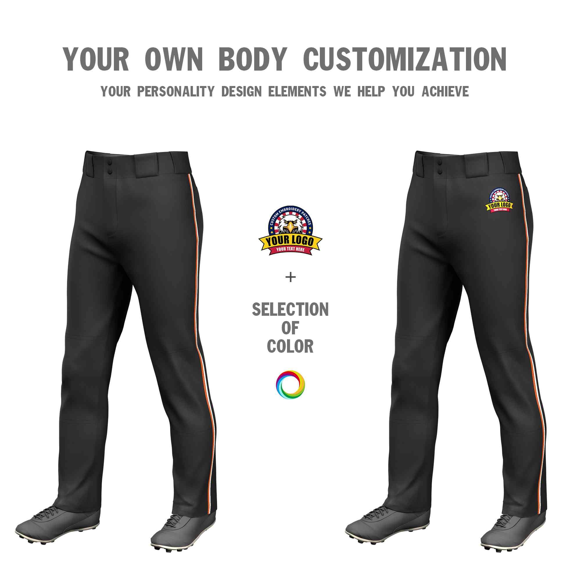 Custom Black Orange-White Classic Fit Stretch Practice Loose-fit Baseball Pants