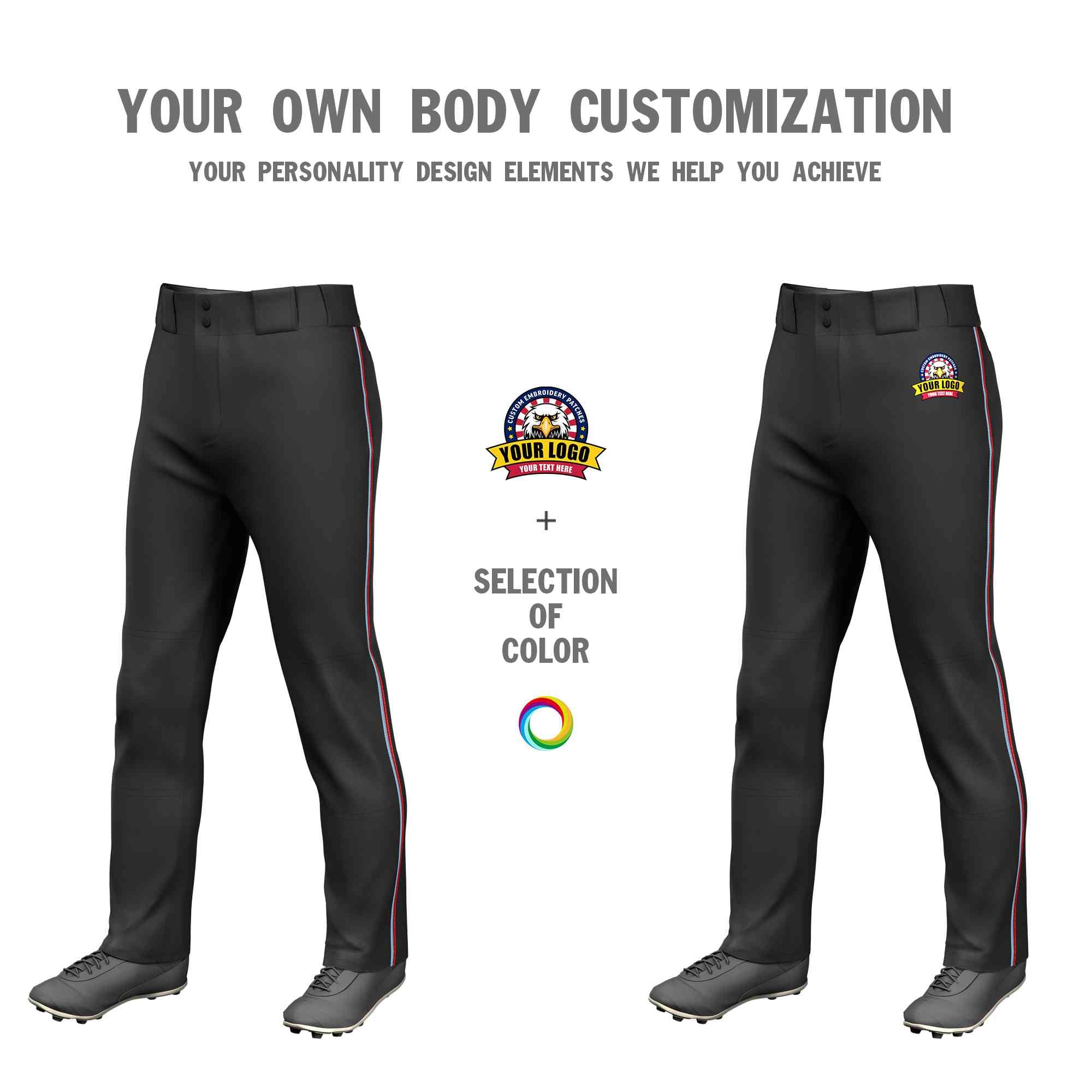 Custom Black Light Blue-Red Classic Fit Stretch Practice Loose-fit Baseball Pants