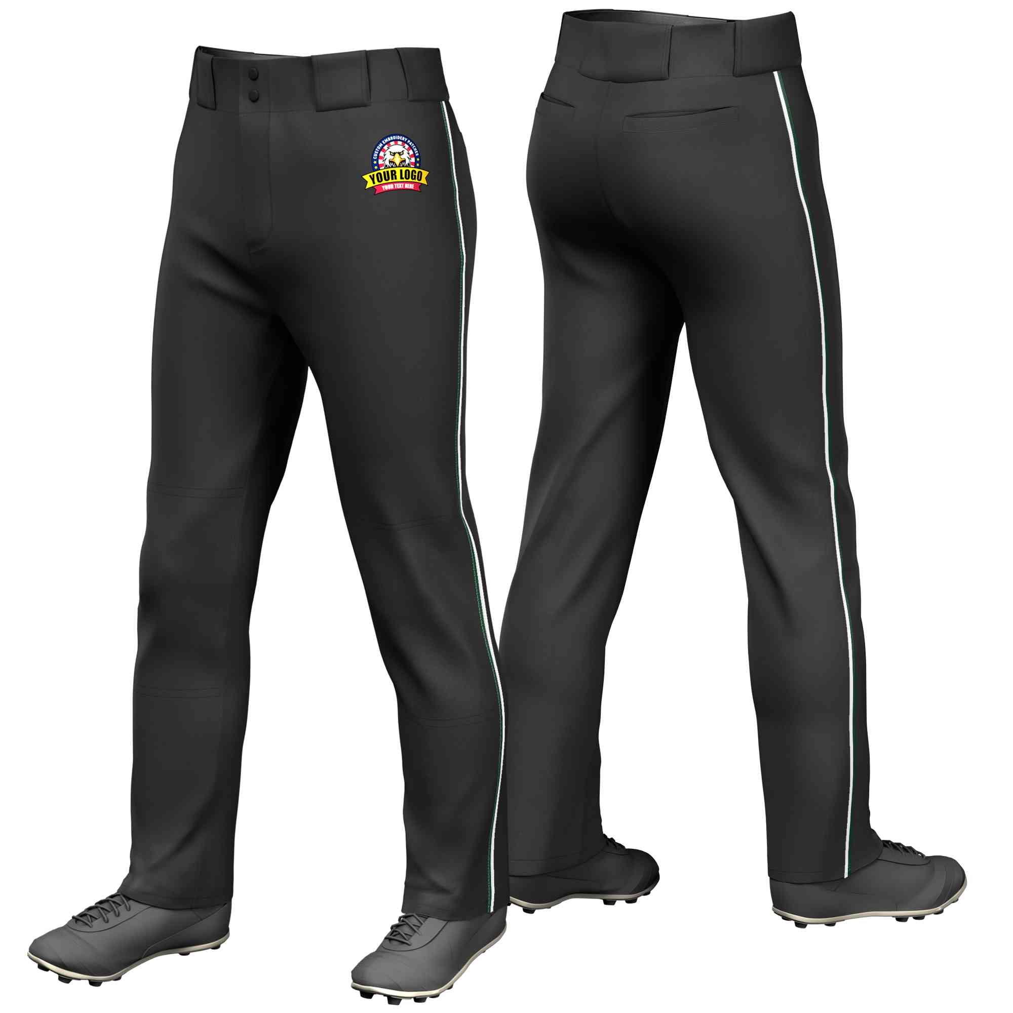 Pantalon de baseball coupe ample, coupe classique, extensible, personnalisé, noir, vert et blanc