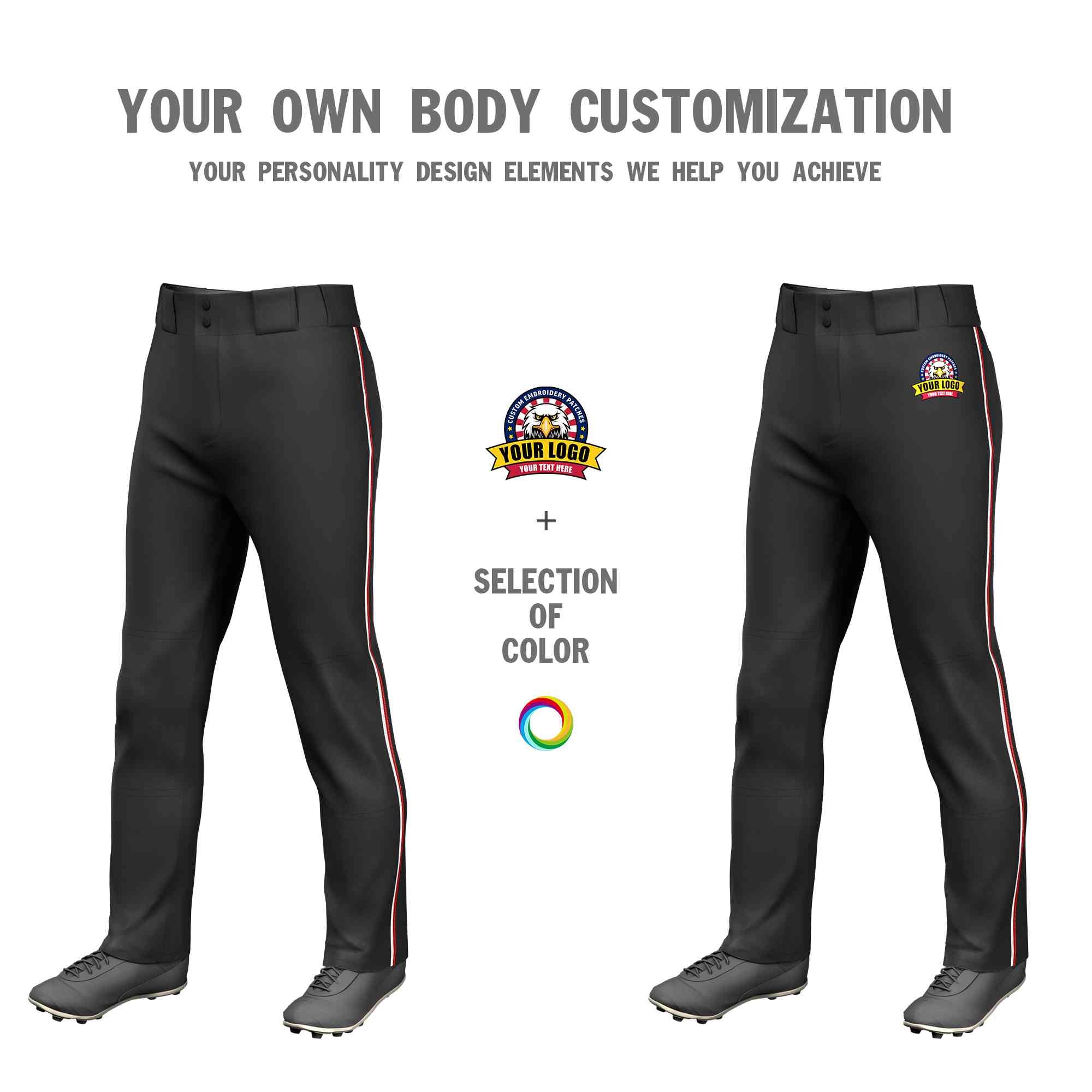 Custom Black White-Red Classic Fit Stretch Practice Loose-fit Baseball Pants