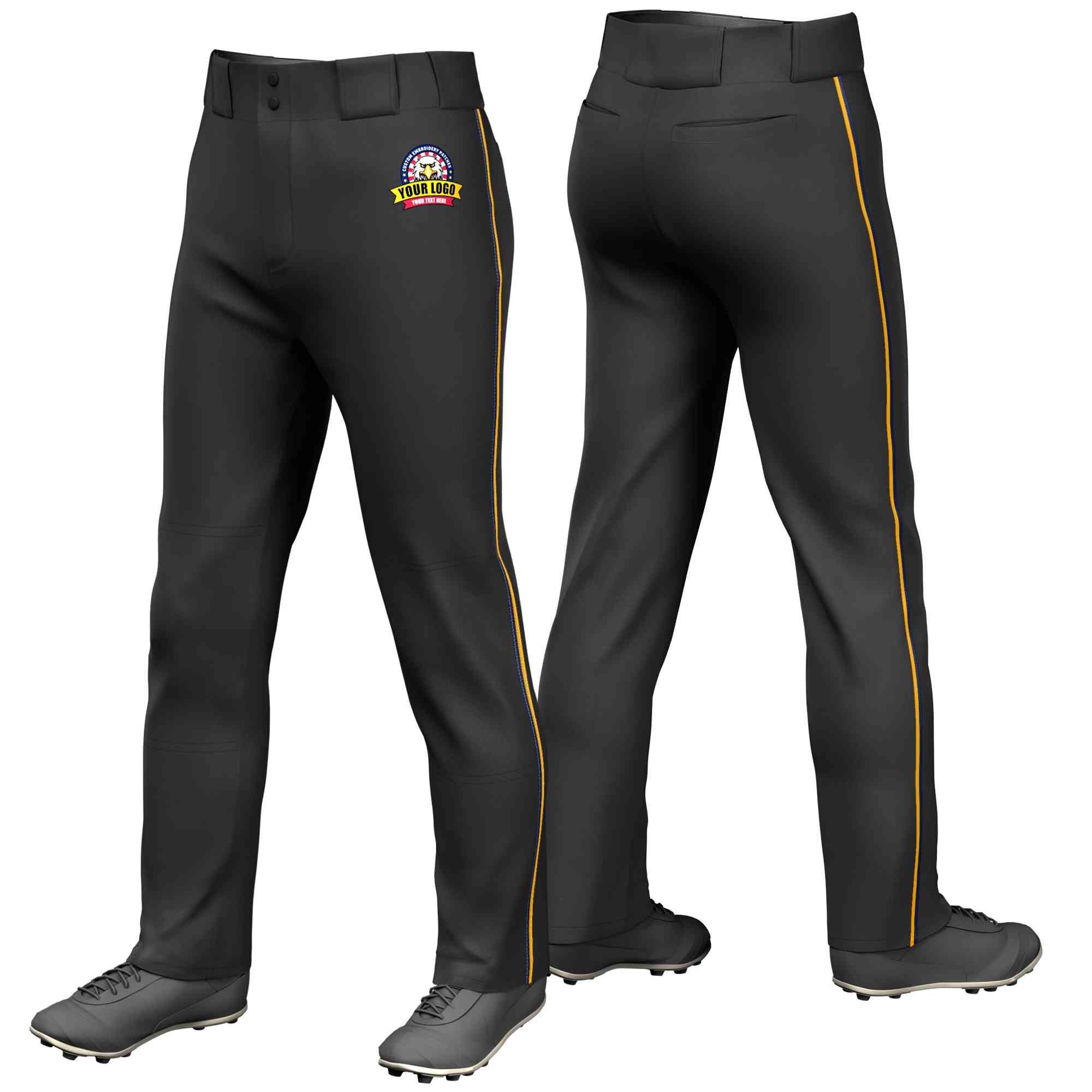 Pantalon de baseball coupe ample, coupe classique, noir, jaune marine, personnalisé