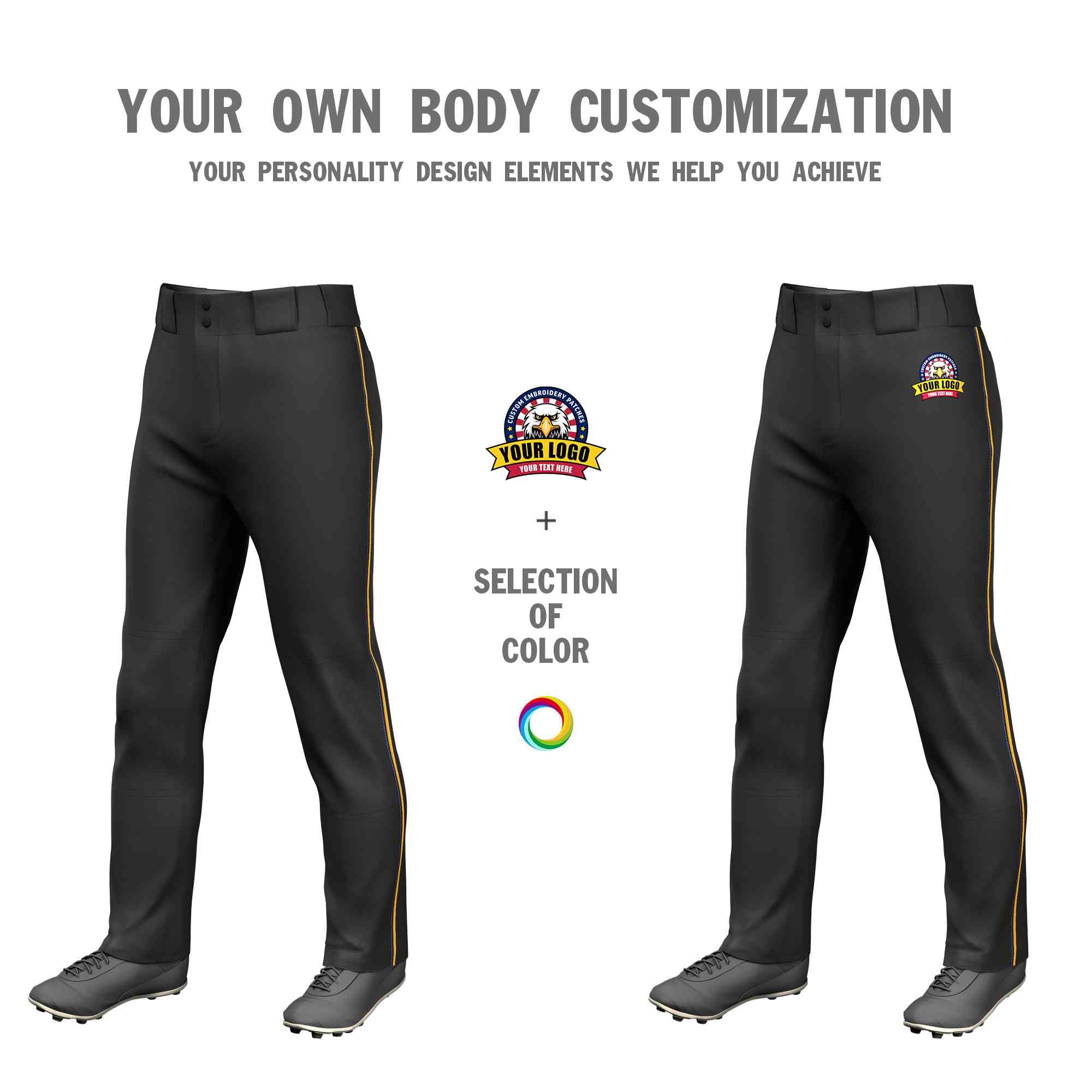 Custom Black Navy-Yellow Classic Fit Stretch Practice Loose-fit Baseball Pants