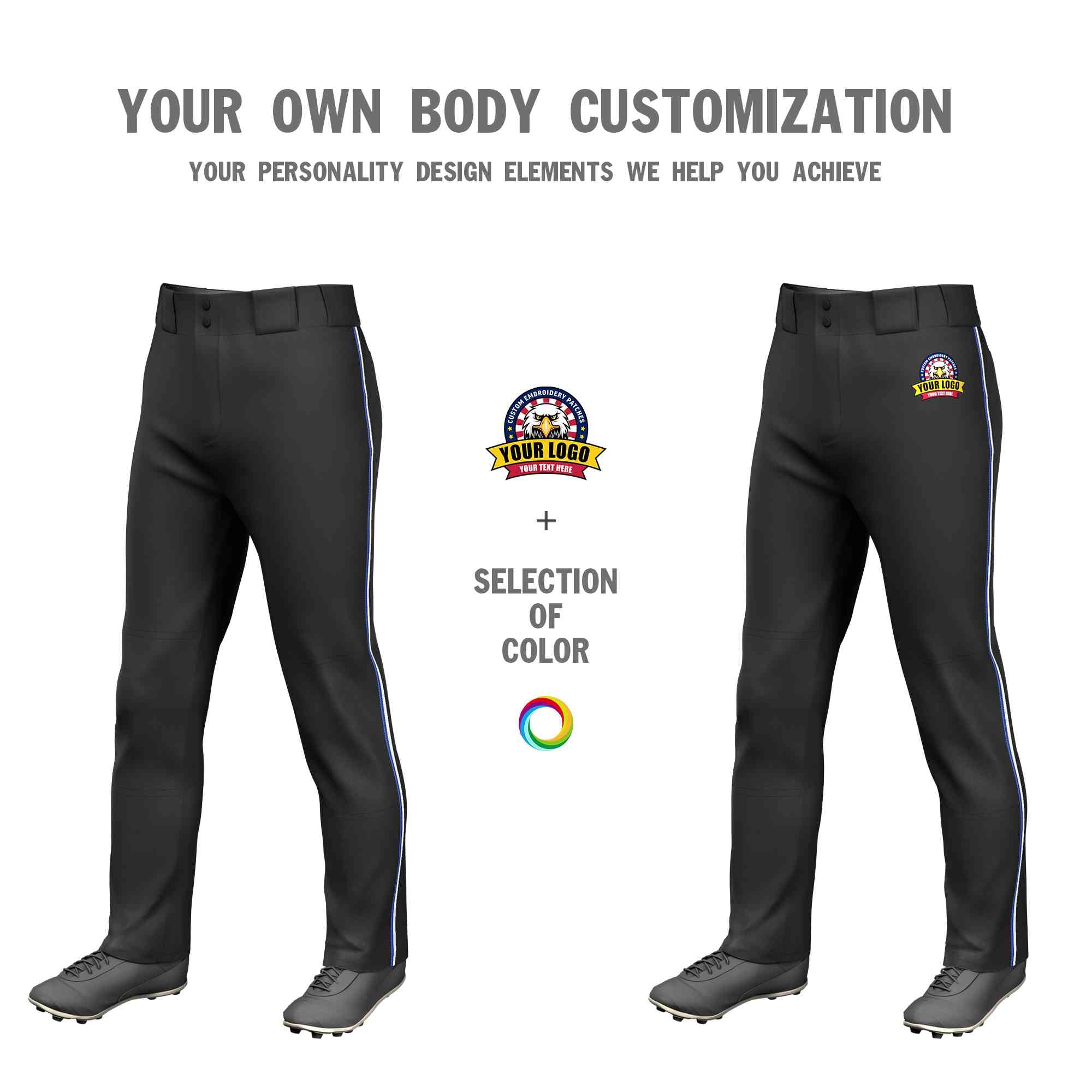 Custom Black Royal-White Classic Fit Stretch Practice Loose-fit Baseball Pants