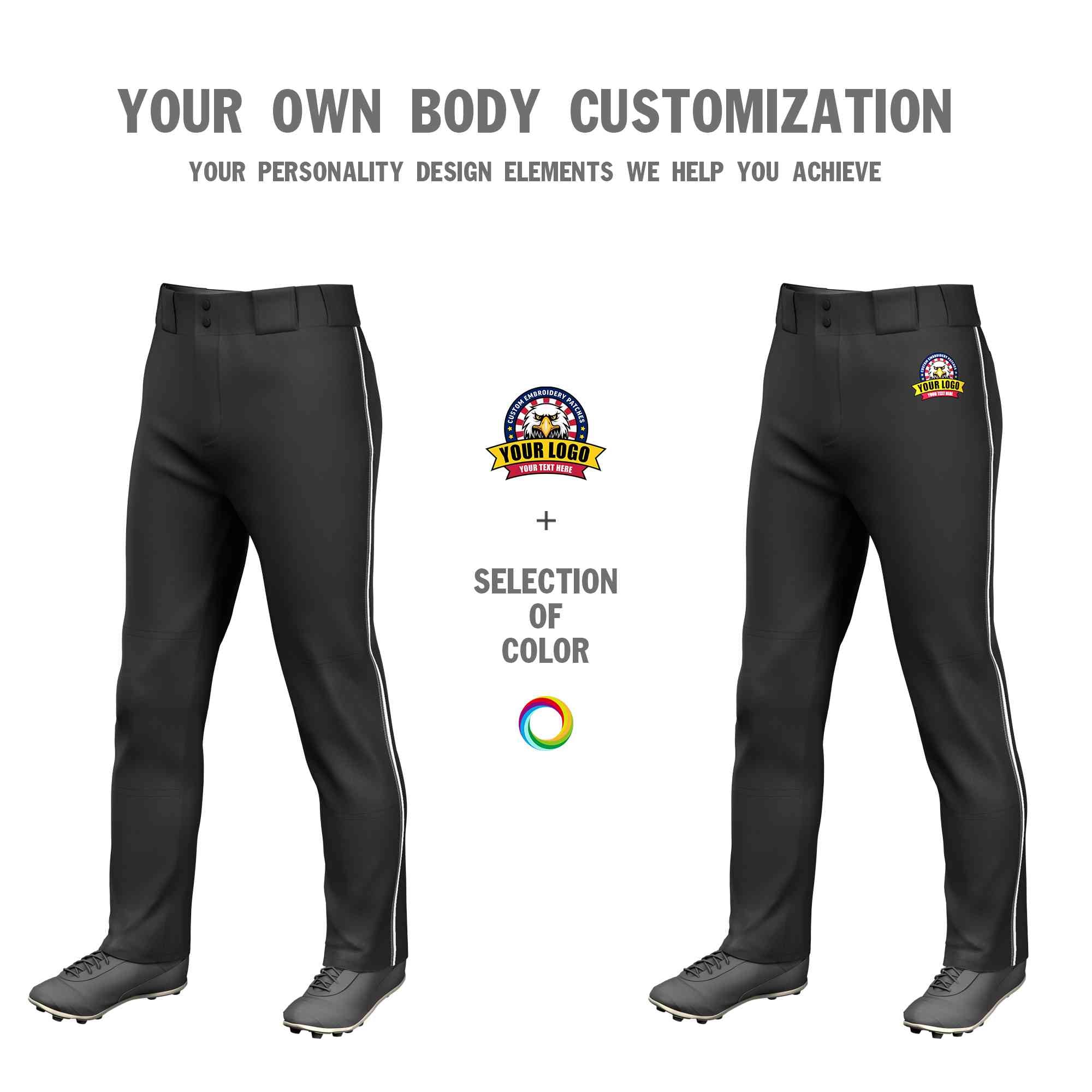 Custom Black Dark Gray-White Classic Fit Stretch Practice Loose-fit Baseball Pants