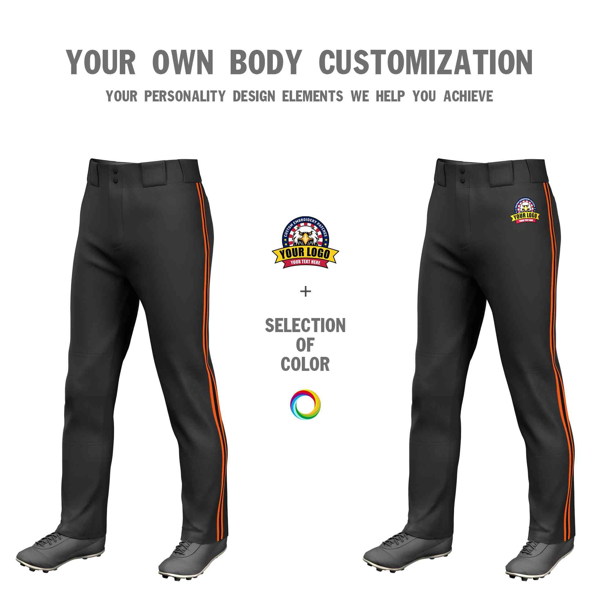 Pantalon de baseball coupe ample, coupe classique, extensible, personnalisé, noir, orange, noir-orange