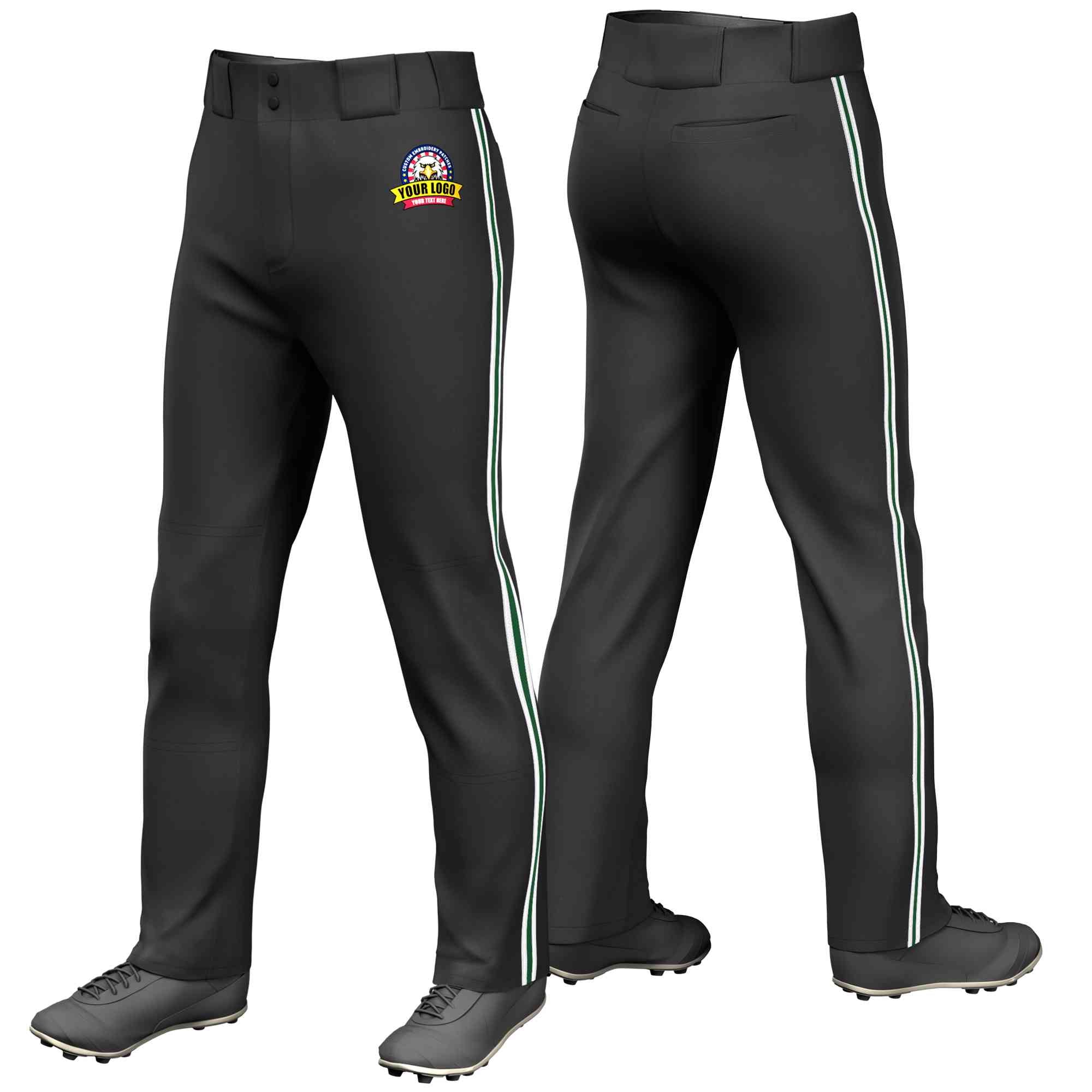 Pantalon de baseball coupe ample, coupe classique, extensible, personnalisé, noir, blanc, vert-blanc