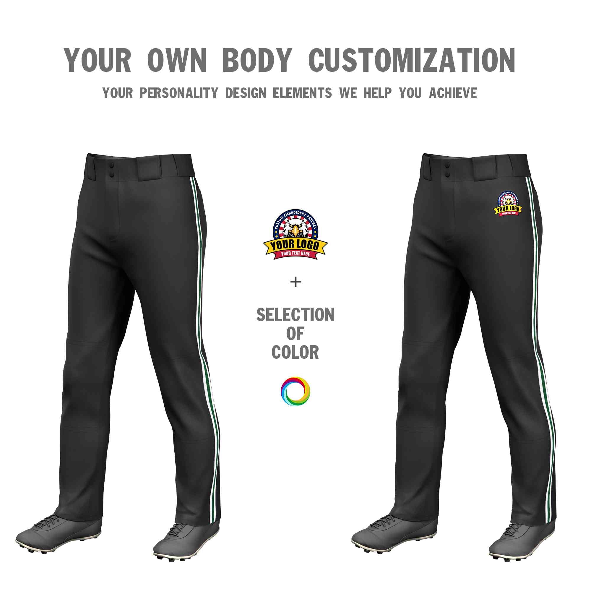 Custom Black White Green-White Classic Fit Stretch Practice Loose-fit Baseball Pants