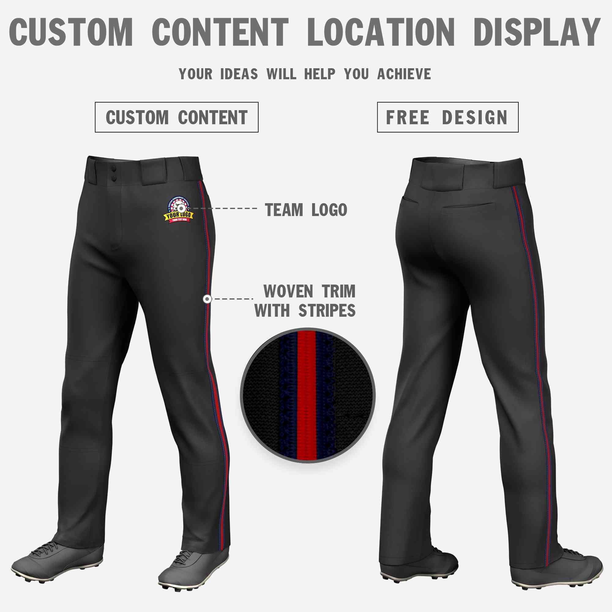 Custom Black Navy Red-Navy Classic Fit Stretch Practice Loose-fit Baseball Pants