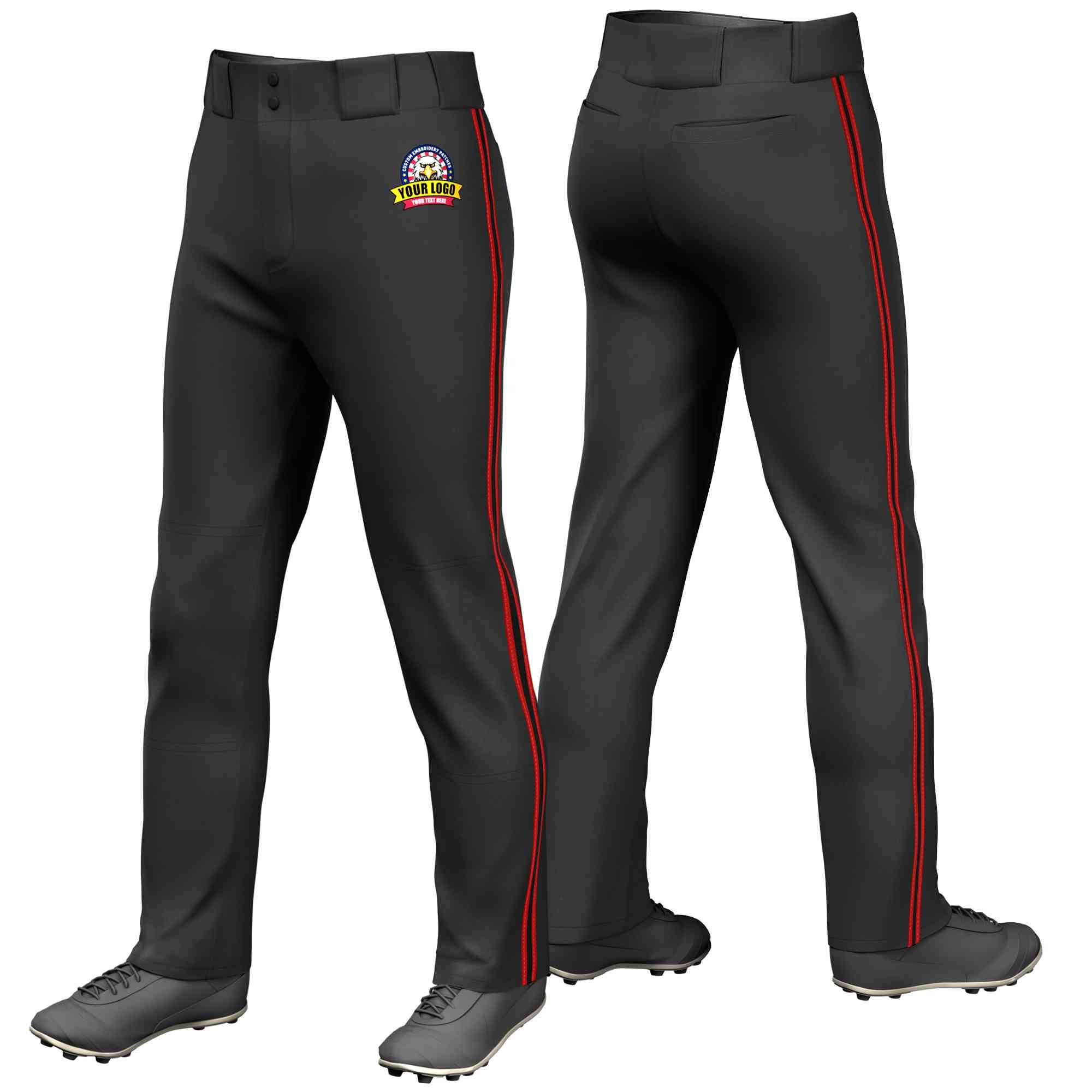 Custom Black Red Black-Red Classic Fit Stretch Practice Loose-fit Baseball Pants