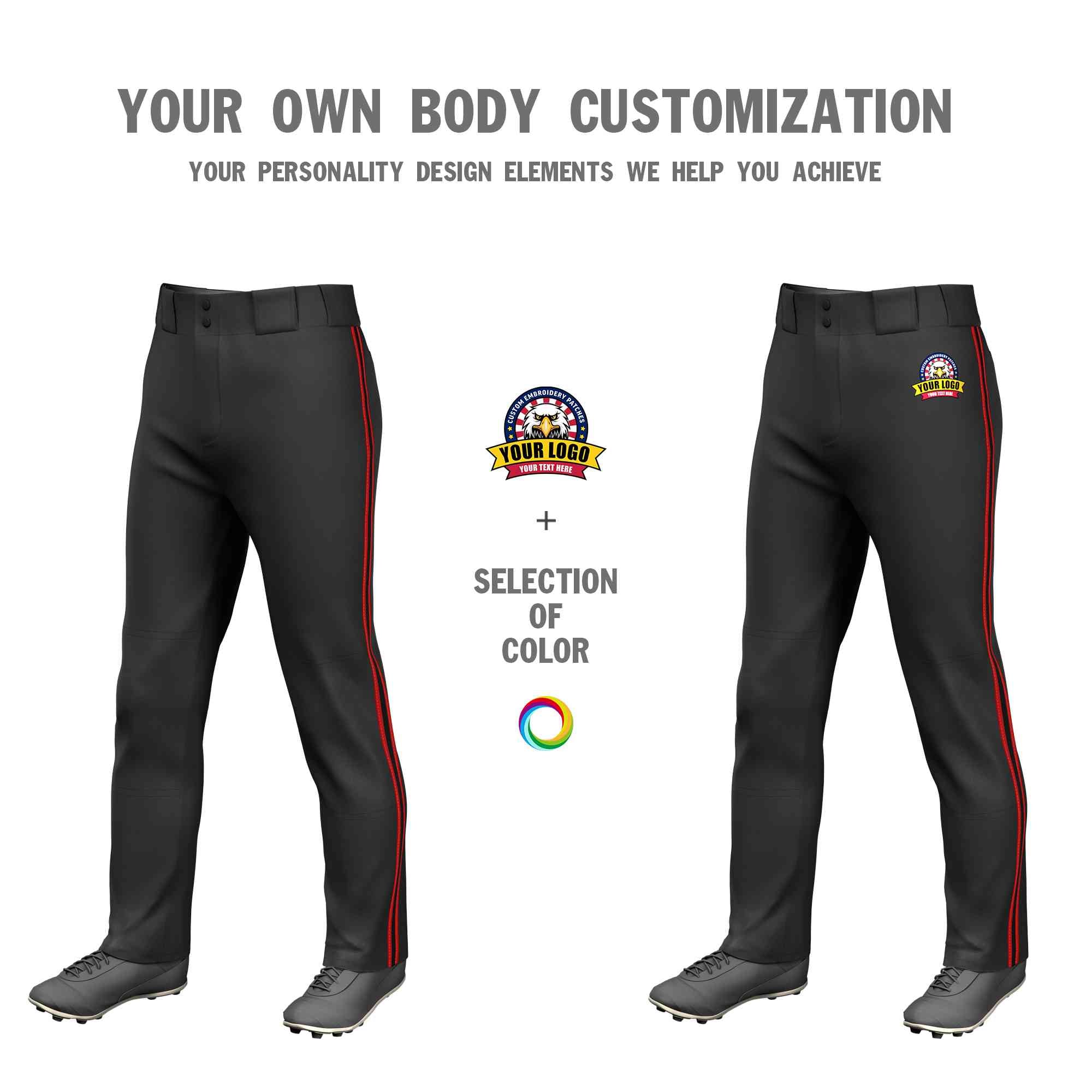 Custom Black Red Black-Red Classic Fit Stretch Practice Loose-fit Baseball Pants