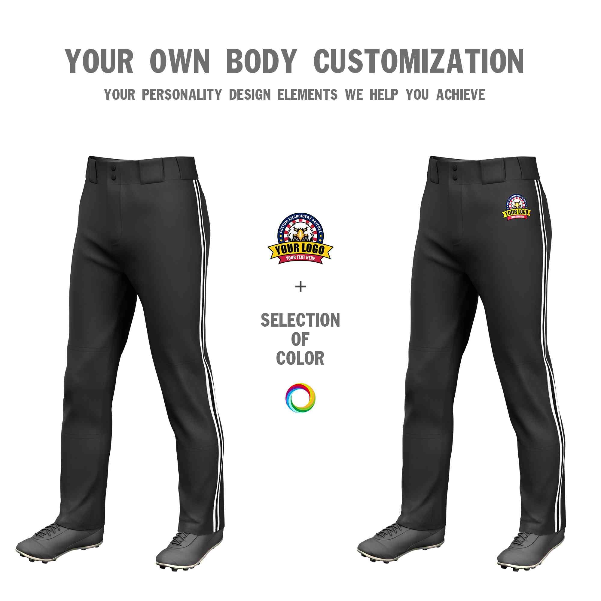 Custom Black White Black-White Classic Fit Stretch Practice Loose-fit Baseball Pants