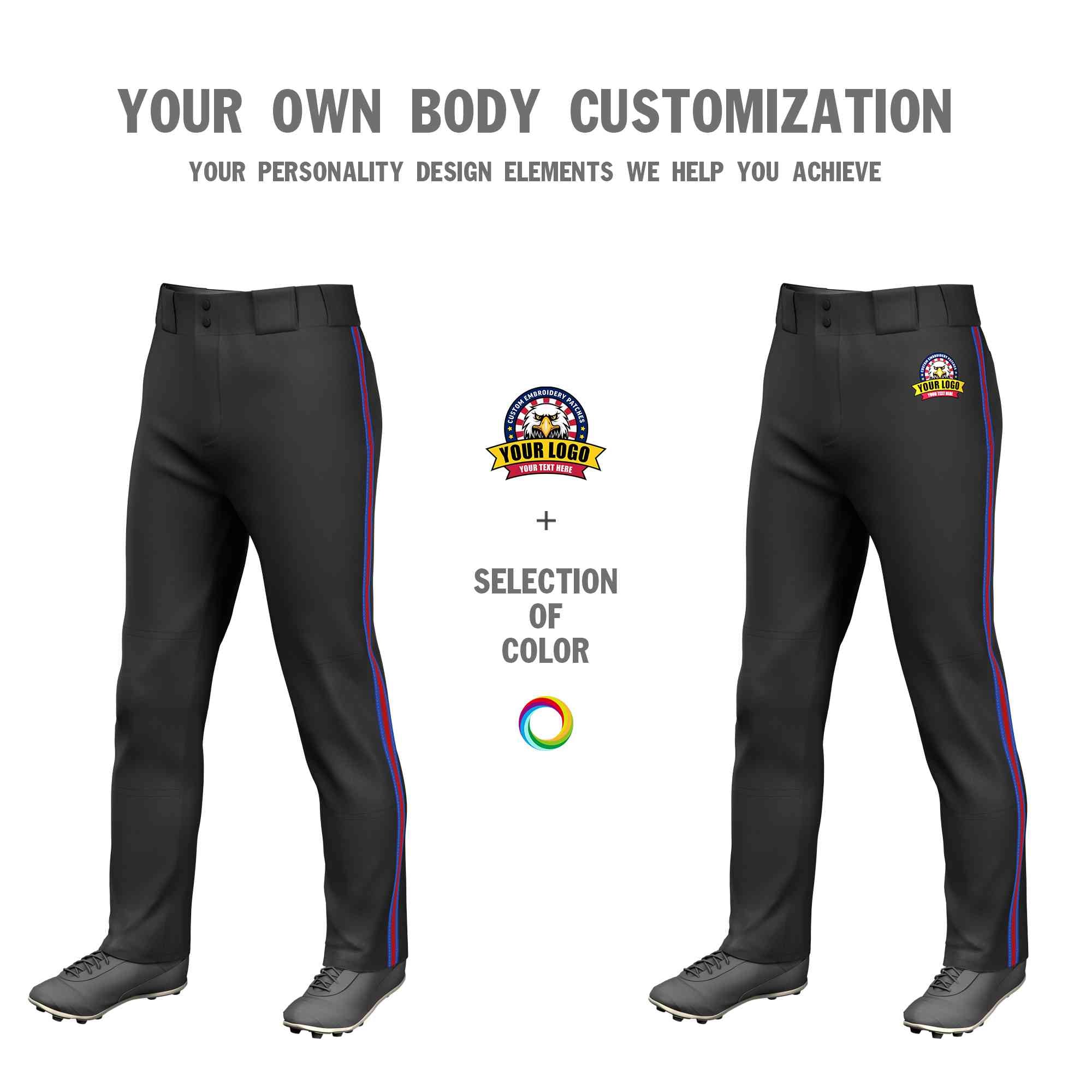 Custom Black Royal Red-Royal Classic Fit Stretch Practice Loose-fit Baseball Pants