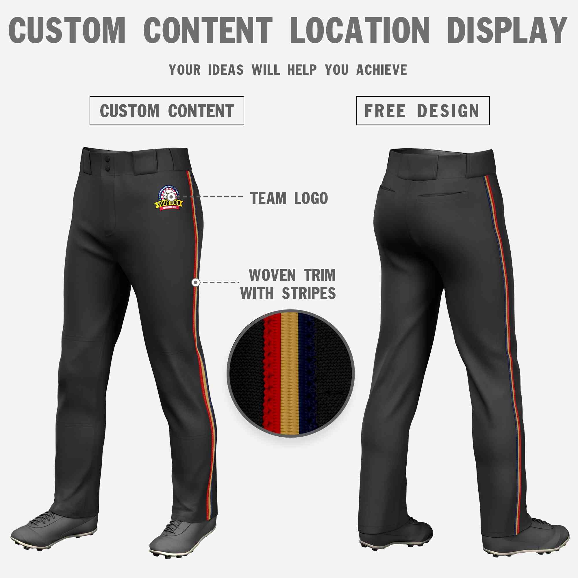 Custom Black Navy Old Gold-Red Classic Fit Stretch Practice Loose-fit Baseball Pants