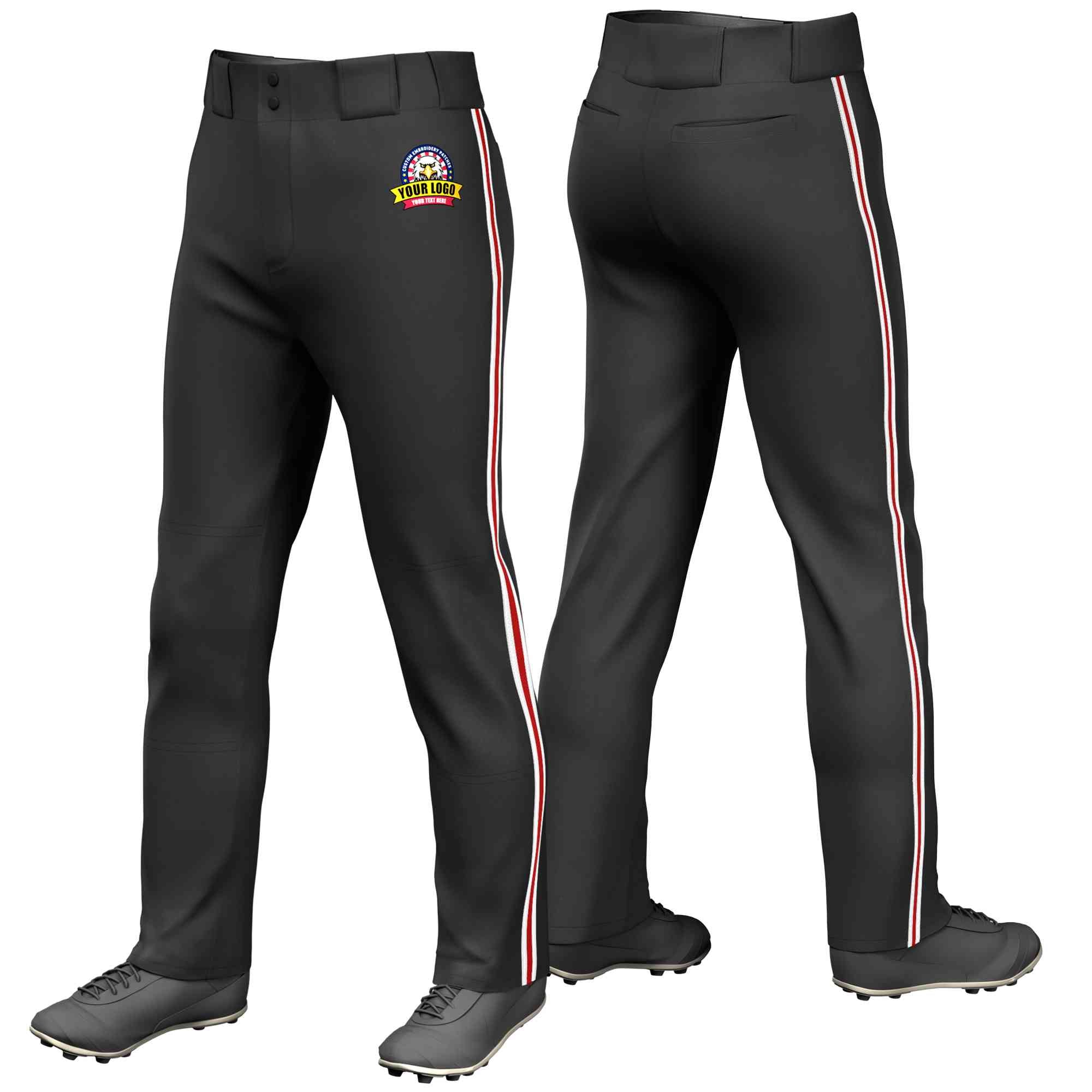 Pantalon de baseball coupe ample, coupe classique, personnalisé, noir, blanc, rouge-blanc