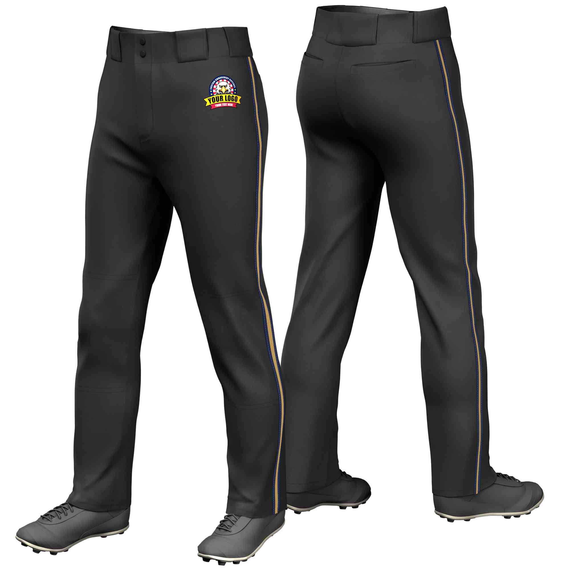 Pantalon de baseball coupe ample, coupe classique, extensible, personnalisé, noir, marine, vieux or-marine