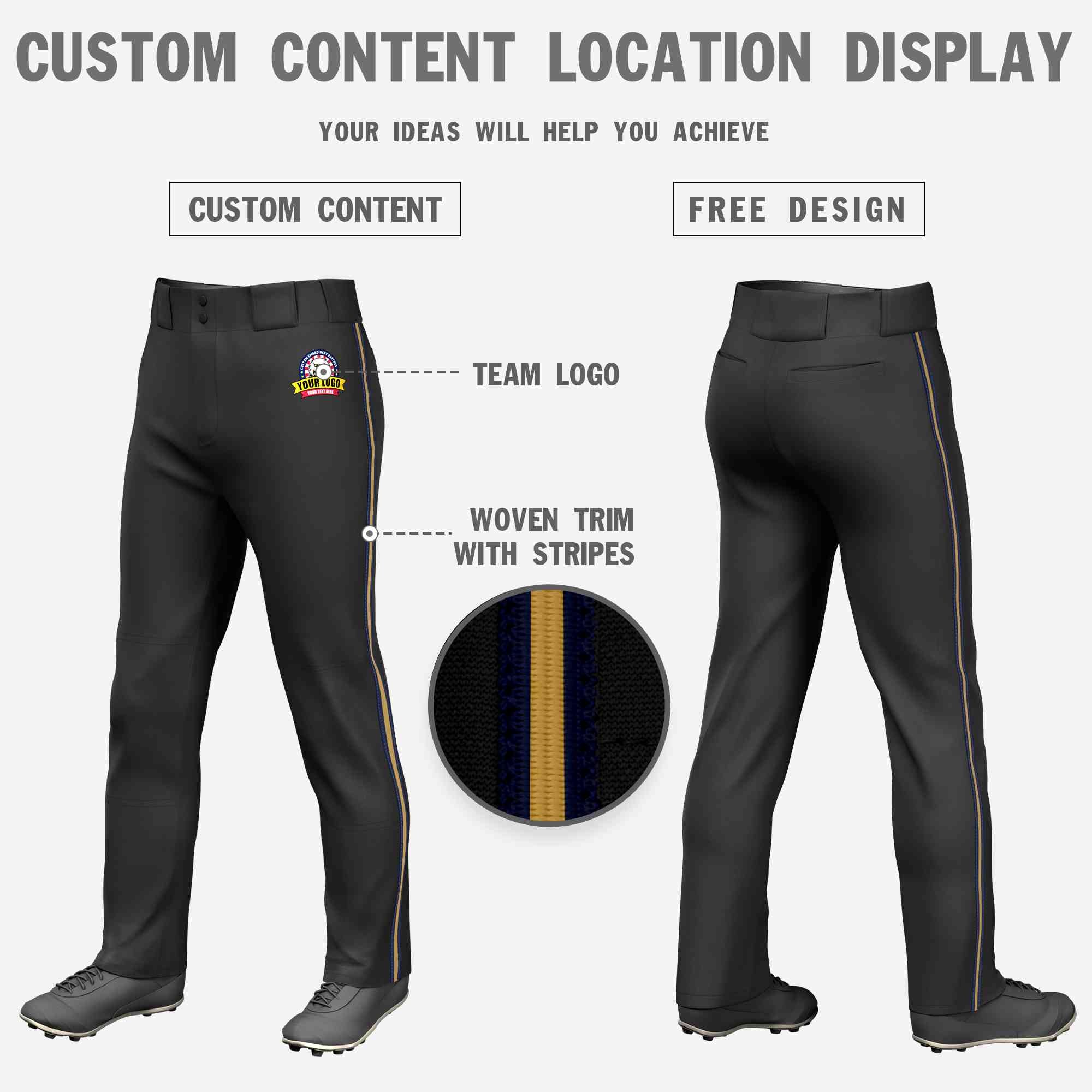 Pantalon de baseball coupe ample, coupe classique, extensible, personnalisé, noir, marine, vieux or-marine