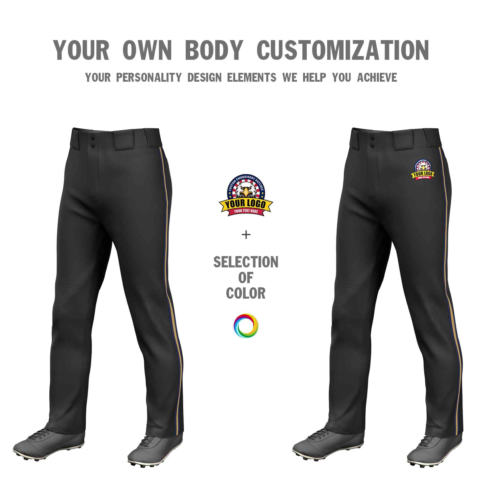 Custom Black Navy Old Gold-Navy Classic Fit Stretch Practice Loose-fit Baseball Pants