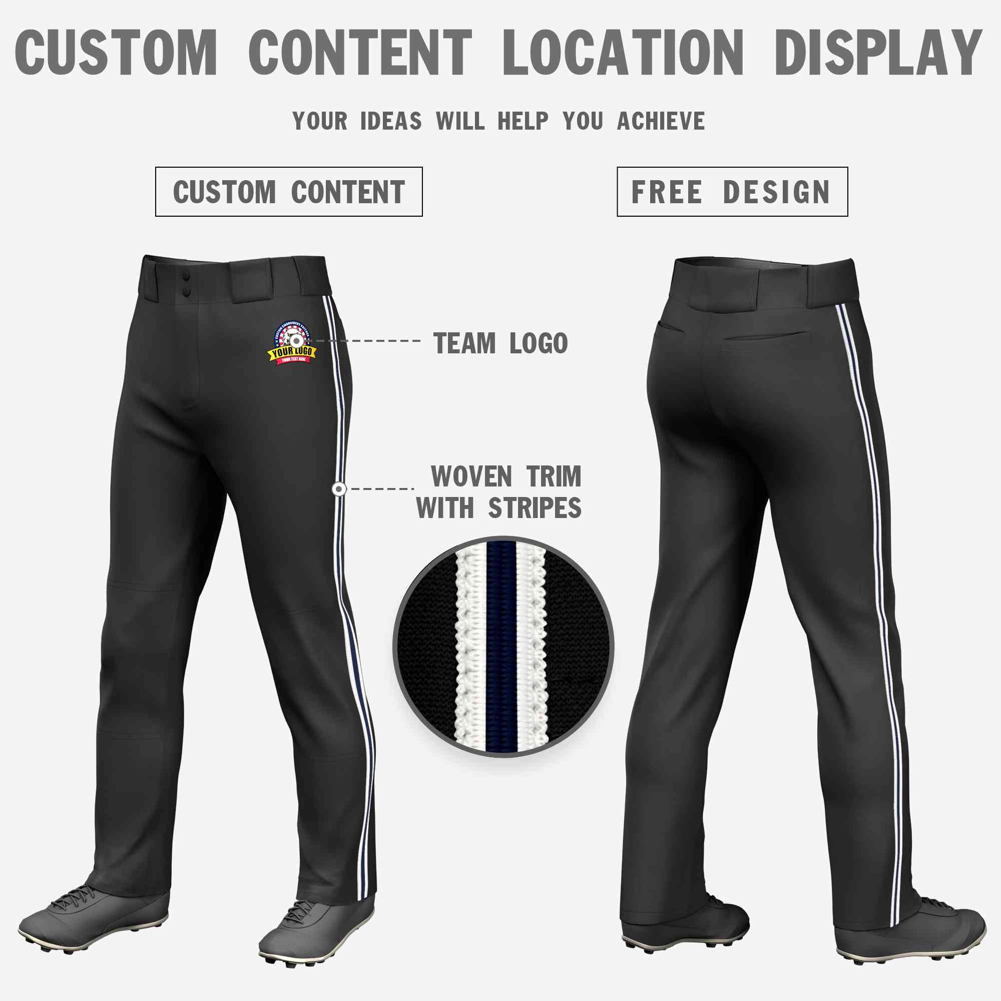 Pantalon de baseball coupe ample, coupe classique, personnalisé, noir, blanc, bleu marine et blanc