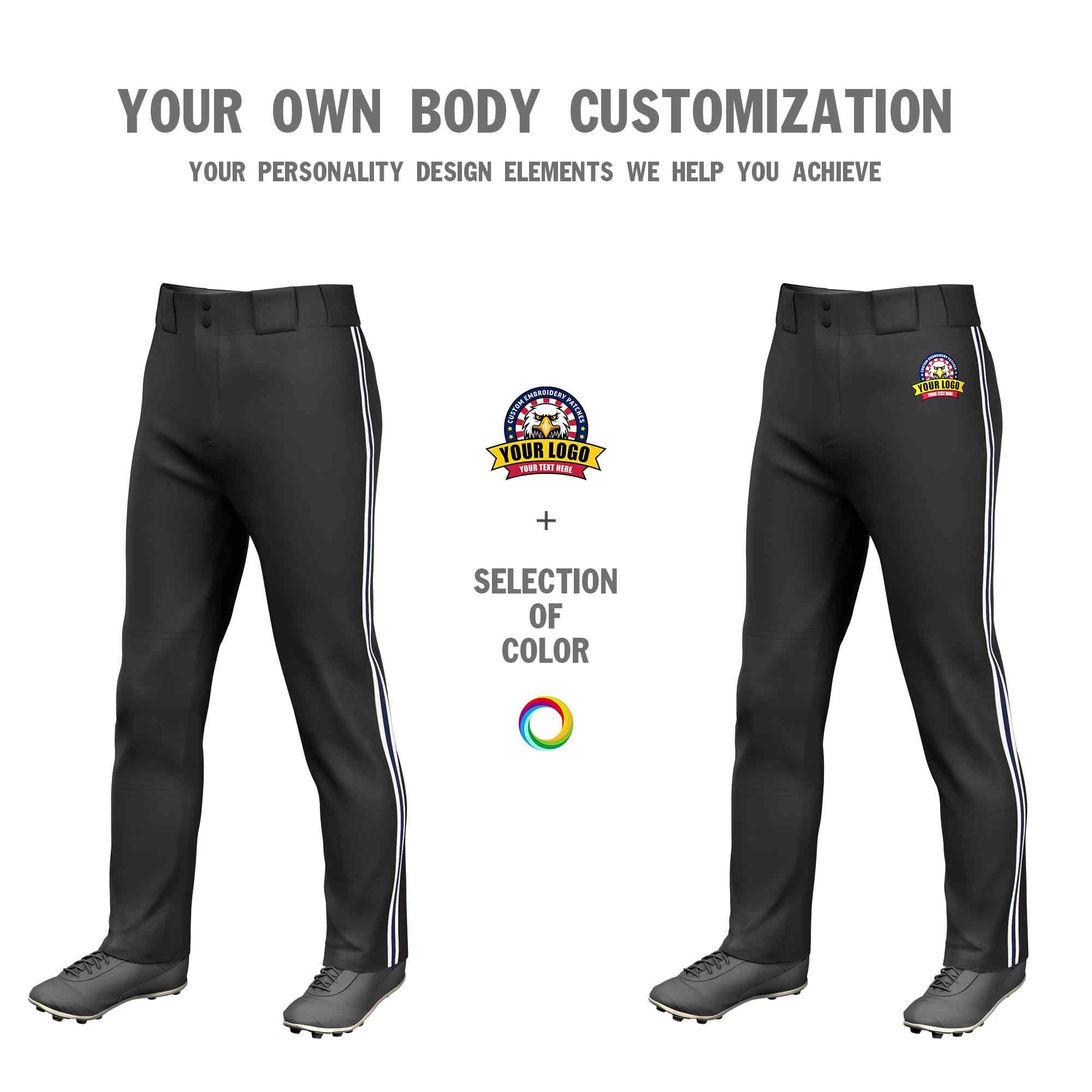 Custom Black White Navy-White Classic Fit Stretch Practice Loose-fit Baseball Pants